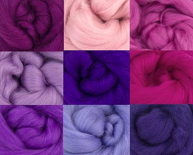 Molten Designs Merino Wool Tops - PINK/PURPLE TONES - Pack of 9
