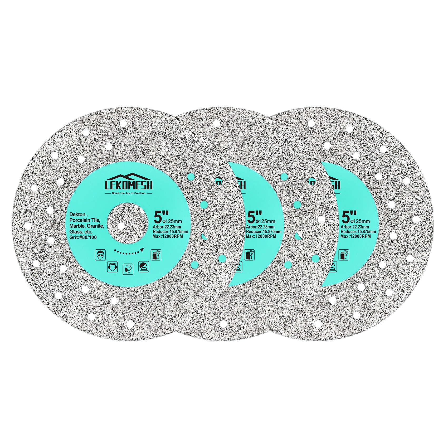 LEKOMESH Tile Cutting Disc - 125MM Glass Cutter Disc(3pcs), Granite Cutting Blade, Diamond Grinder Wheel for Rock Slab, Stone, Tile, Marble, Granite, Glass Diamond Saw Blades