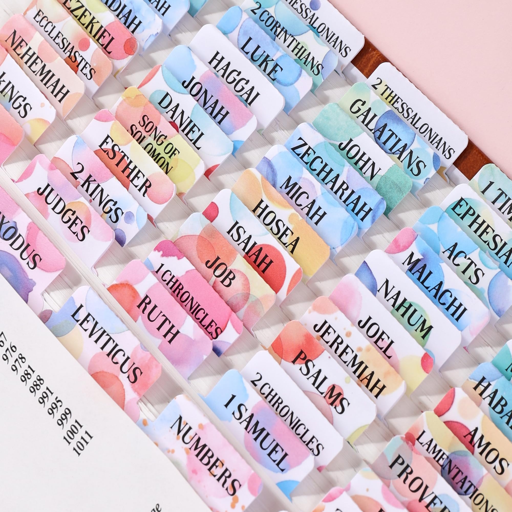 Bible Tabs for Women, 66 Large Print Laminated Bibles Chapters Index Tabs and 39 Blank Dividers Sticky Labels, Cute Beauty Bubble Bible Study Supplies, Journaling Accessories, Christian Gifts for Men โ image 1