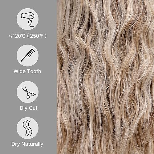 Miniatura 5 de Alanhair Peluca rubia con encaje frontal, pelucas naturales ombré para mujer, peluca sintética larga ondulada con raíces marrones, raya en medio,