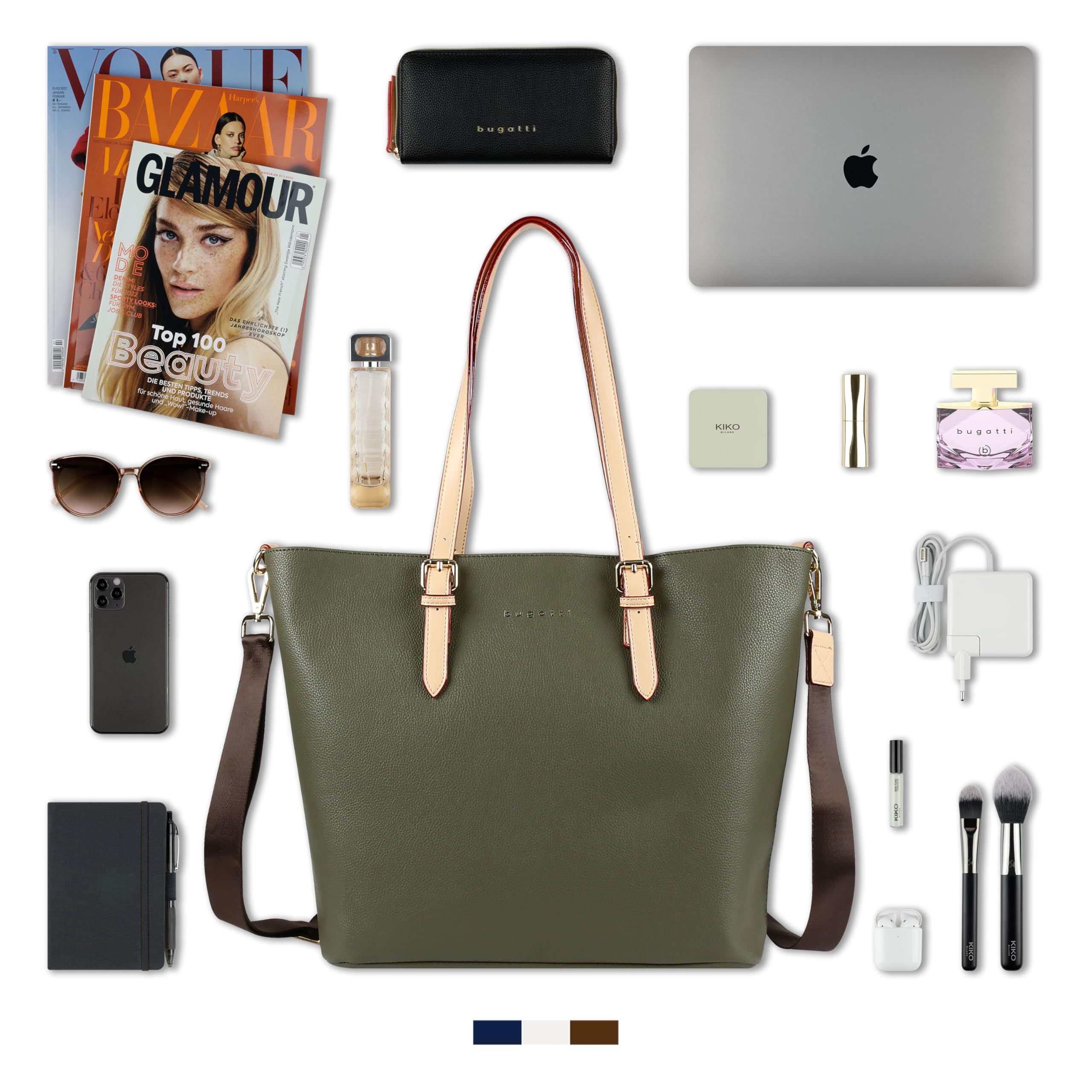 bugatti Ella bolso shopper grande tipo bolsa dentro de bolsa para mujer, bolso de mano para mujer, piel sintética