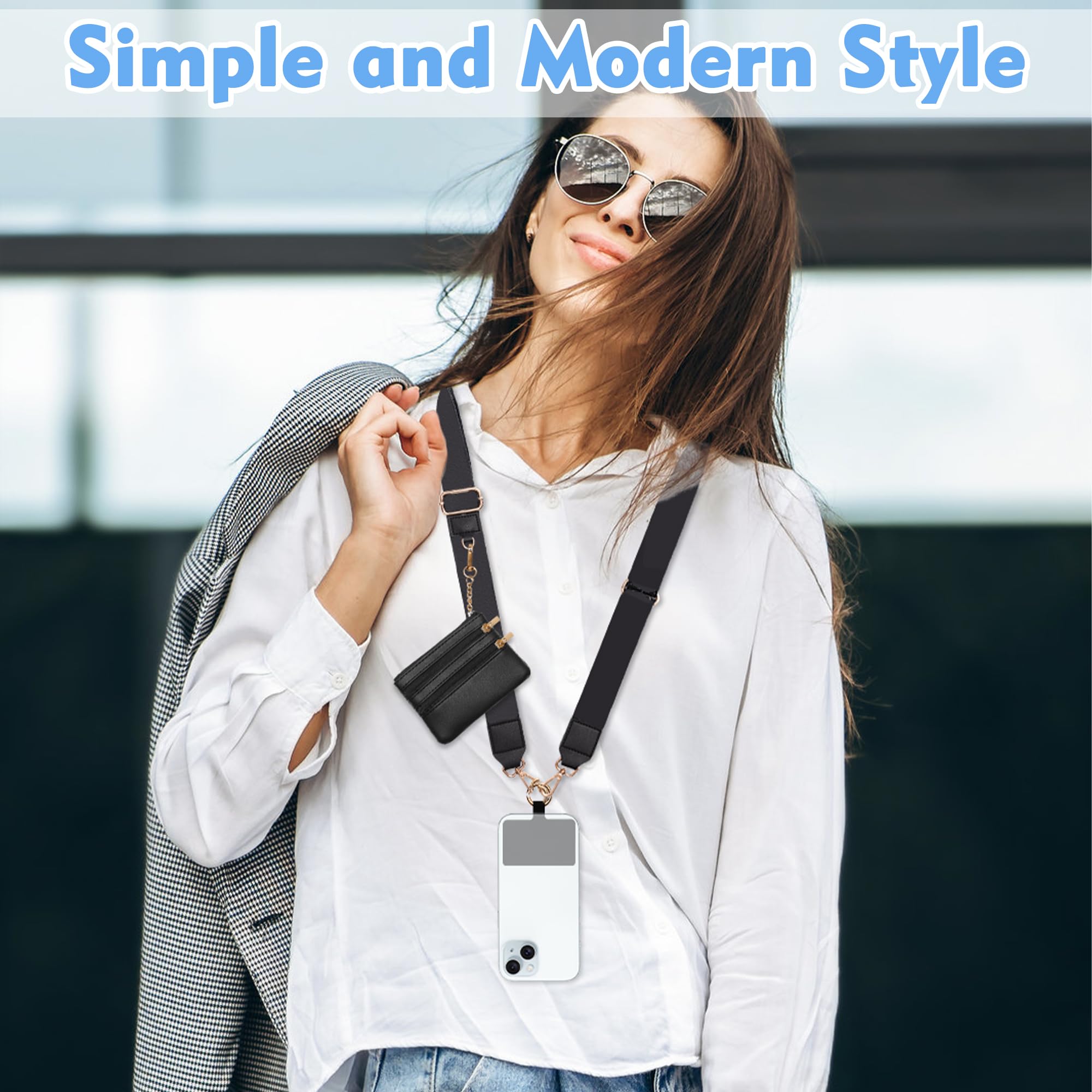 4 cinghie clip and go per telefono con tracolla a portafoglio, elegante cordino per cellulare con custodia con cerniera, tracolla regolabile con 4 motivi per tutti i telefoni