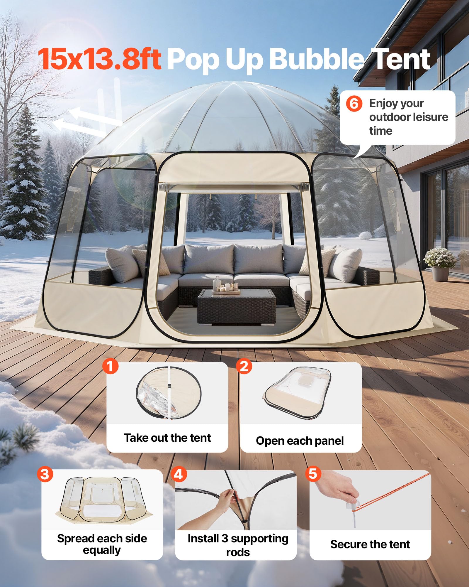 VEVOR Tente Bulle Pop-up, Tente Igloo Dôme de Jardin, Abri de Camping d'Extérieur Transparent avec Fenêtres, Imperméable et Résistante aux UV, Vue Panoramique à 540°