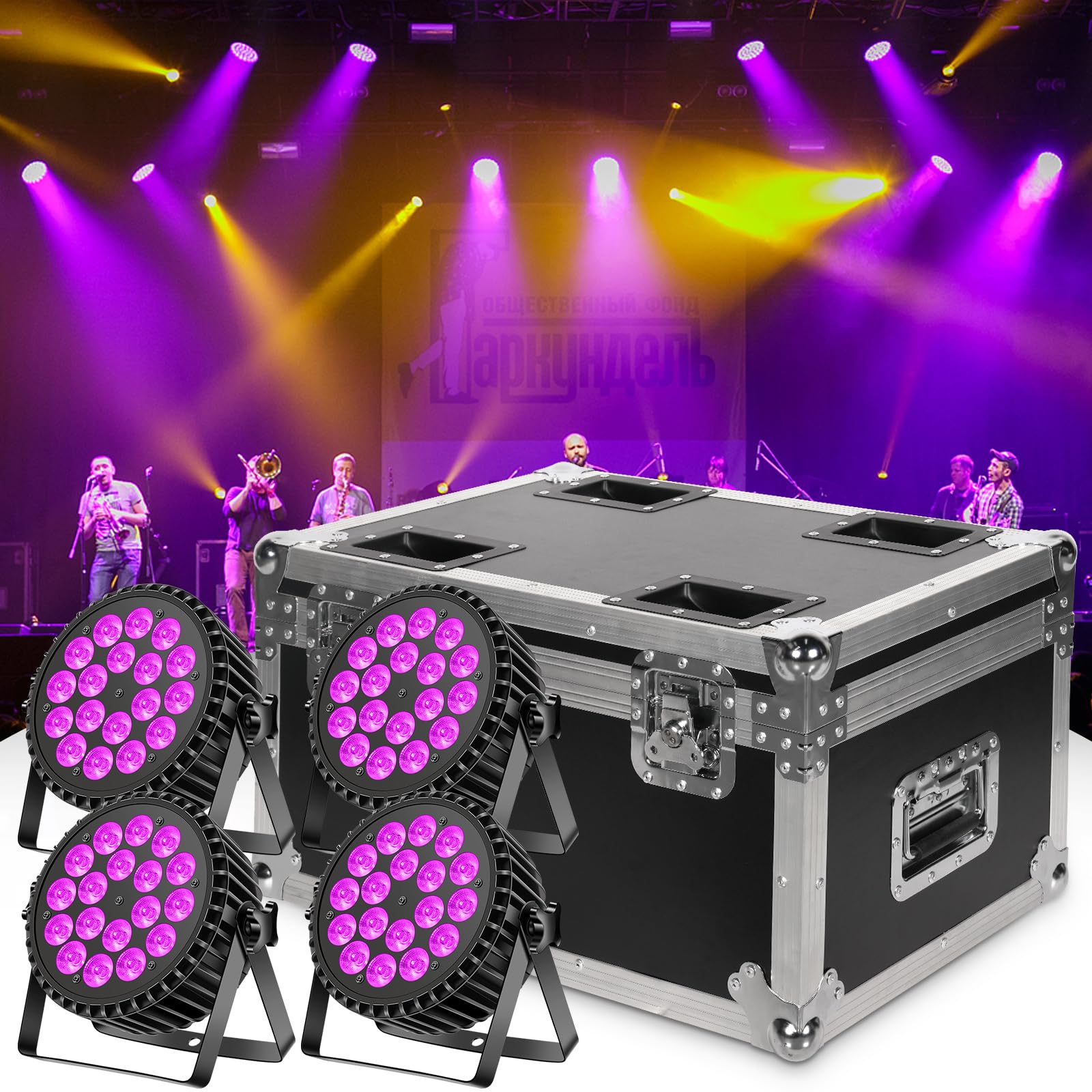 62,5 x 41 x 45,5 cm Mallette de transport Flightcase utilisable sur led projecteurs 200 W 18 LED RGB+UV peut contenir 4 projecteurs LED, coque rigide/cuir/doublure en coton