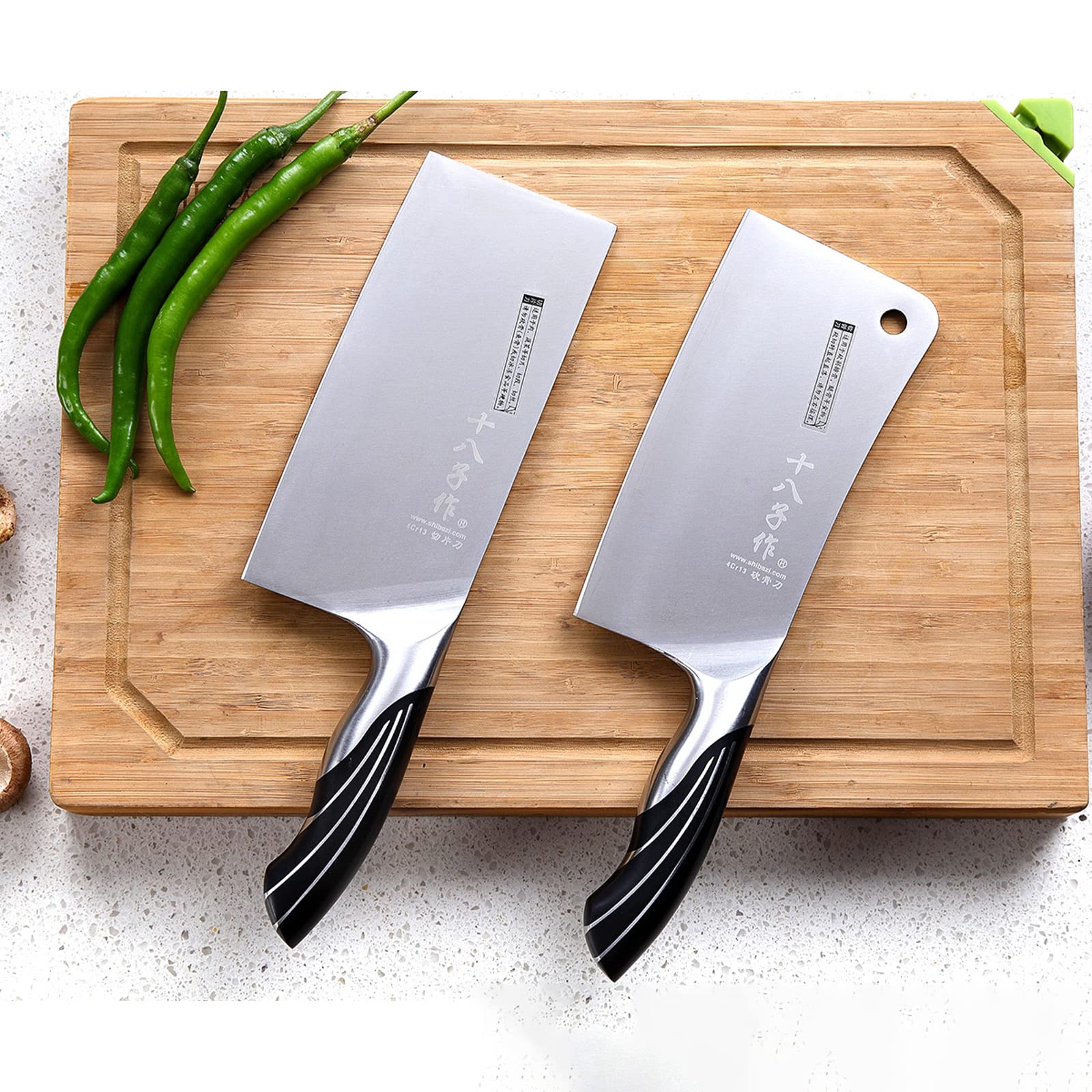 SHI BA ZI ZUO Couteau De Chef Professionnel Pour Trancher Les Légumes Et Couper La Viande, Couteau De Cuisine En Acier Inoxydable Avec Manche En Bois Antidérapant