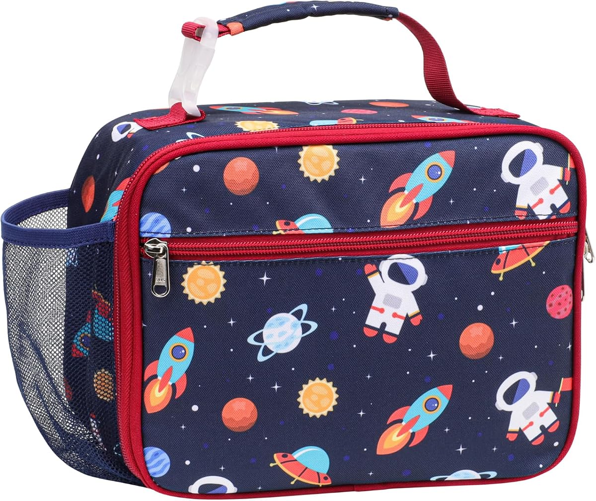Bagseri Bolsa de almuerzo para niños – Bolsa de almuerzo con aislamiento térmico con soporte para botella de agua, lonchera reutilizable a prueba de fugas para guardería y escuela, astronauta espacial (contenedores no incluidos)
