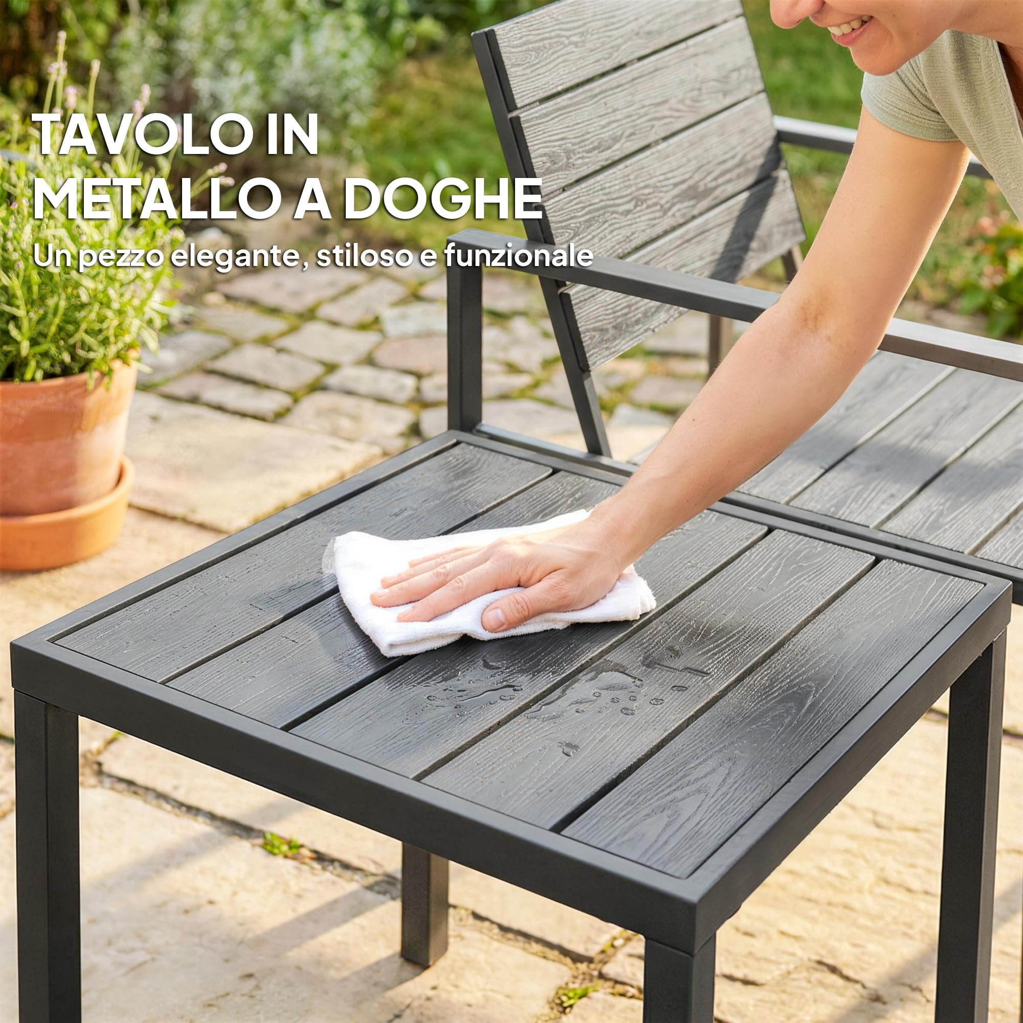 Outsunny Set da Bistrò 3 Pezzi, Set da Giardino in Metallo con Sedie HDPE e Tavolo, Grigio Scuro