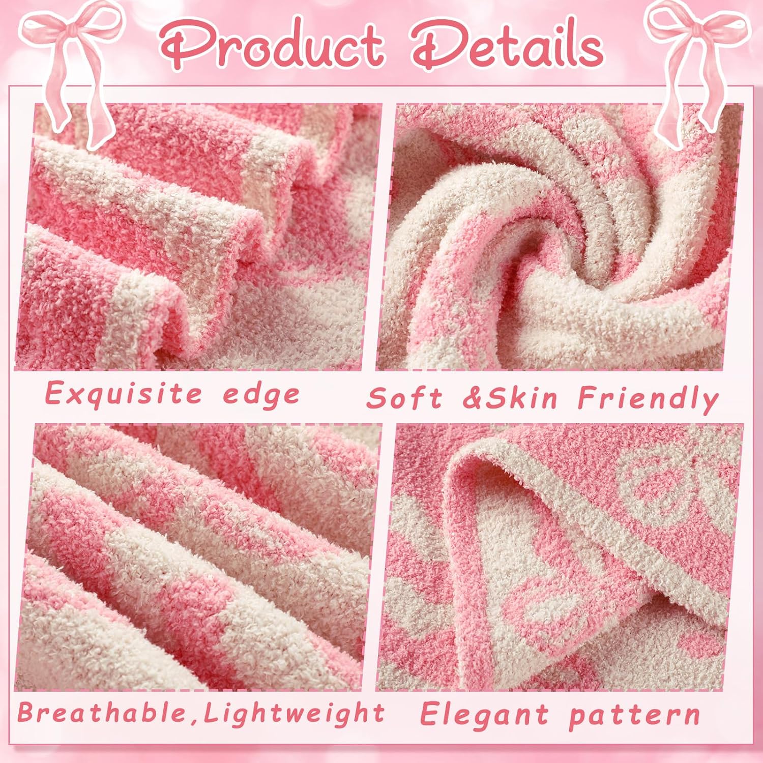 Buryeah Pink Bow Blanket Winter Soft Microfiber Bow Throw Blanket Double Sided Coquette Aesthetic Plush Bedding Stuff Sofa Dormitory Room Decor Valentine's Day Gifts for Her, Women, 50"x 60" - Image 4