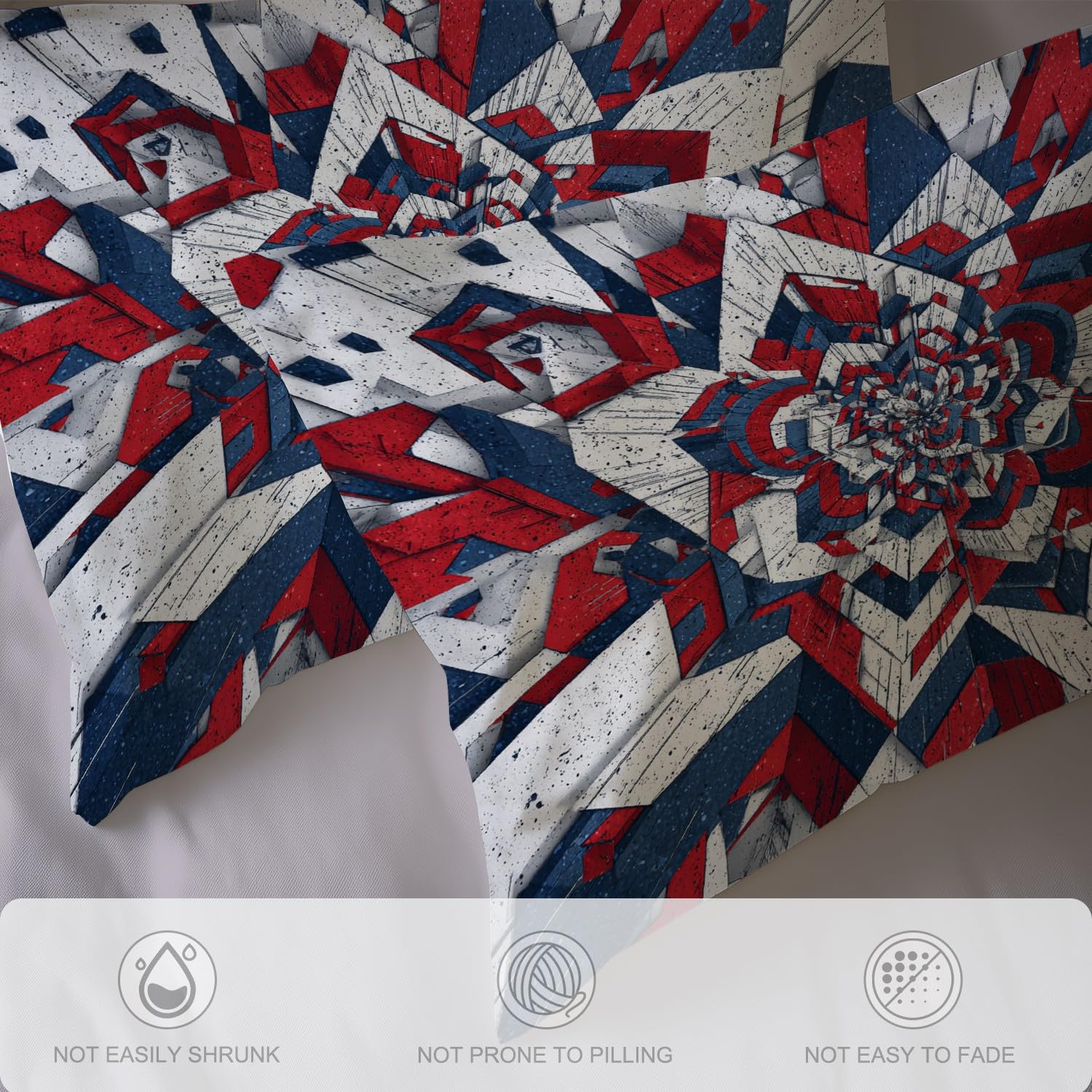 Zestaw poszewek na kołdrę Anti-Shrink Duvet Cover zawiera 2 poszewki na poduszki 80 x 80 cm i 1 kołdrę 180 x 200 cm, niebieski czerwony geometryczny trójwymiarowy abstrakcyjny