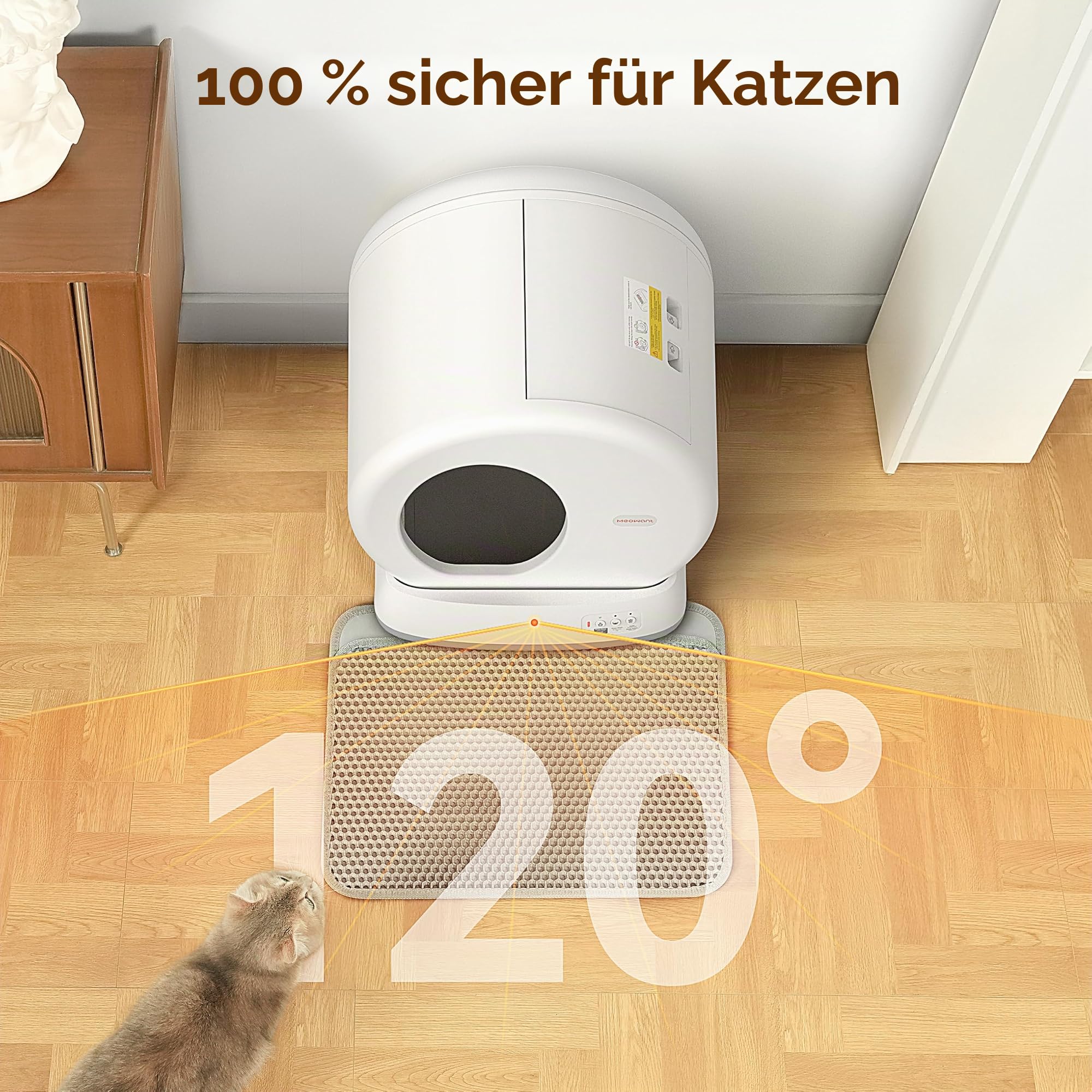 MeoWant Selbstreinigende Katzentoilette, Großes Automatisches Katzenklo mit Integrierten Sicherheitssensoren, App-Steuerung, Geruchsfrei für Mehrkatzenhaushalte, mit Matte & Einsatz | Integrierte Sicherheitssensoren, App-Steuerung, Geruchsfrei, Für Mehrka