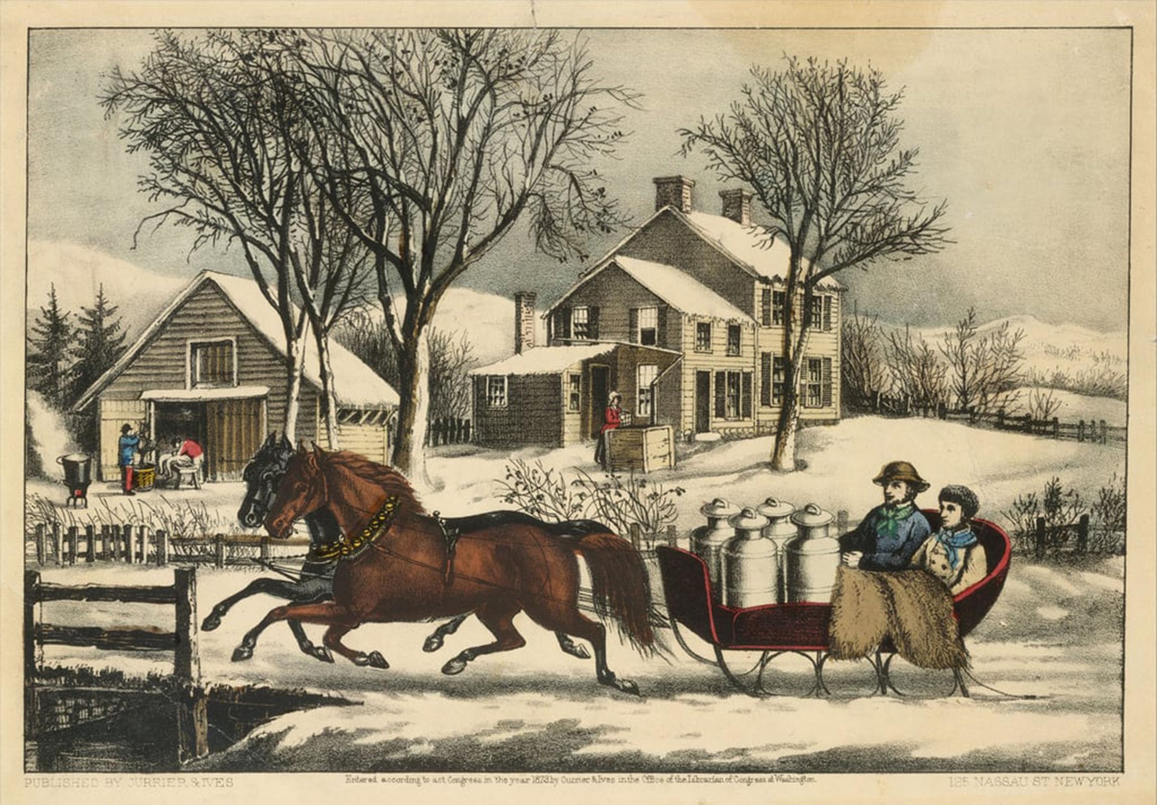ARTXLXXBN Famous Painting Canvas Artwork Graffiti Print Winter Morning in the Country by Nathaniel Currier Portrait Canvas Image for Home Decor 60x90cm