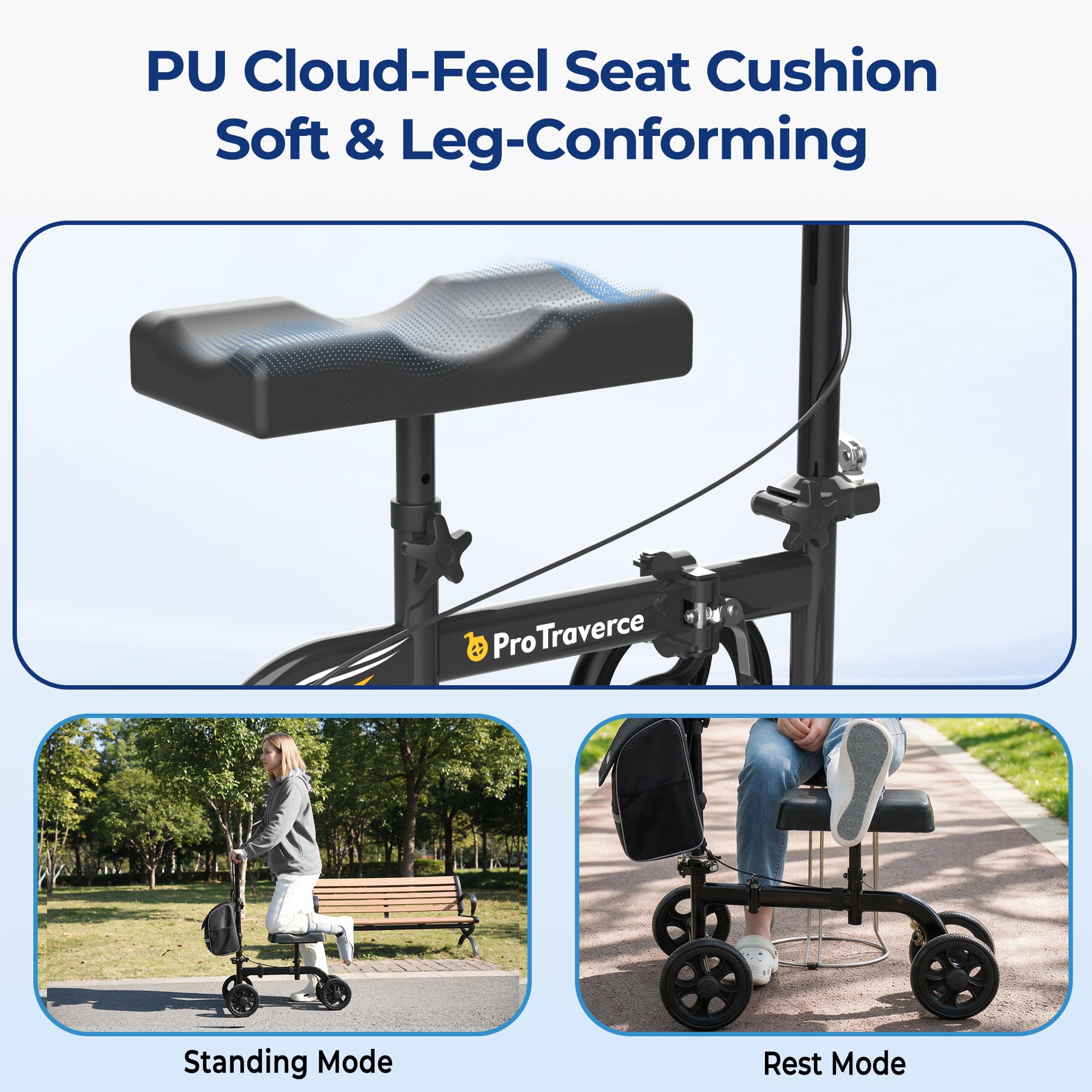 Knee Scooter for Adult for Foot Surgery – Foldable & Steerable Knee Walker, with All Terrain Wheels, Comfort Knee Pad for Foot Surgery & Ankle Injury Recovery, Compact Crutch Alternative,Black — Amazon image 3