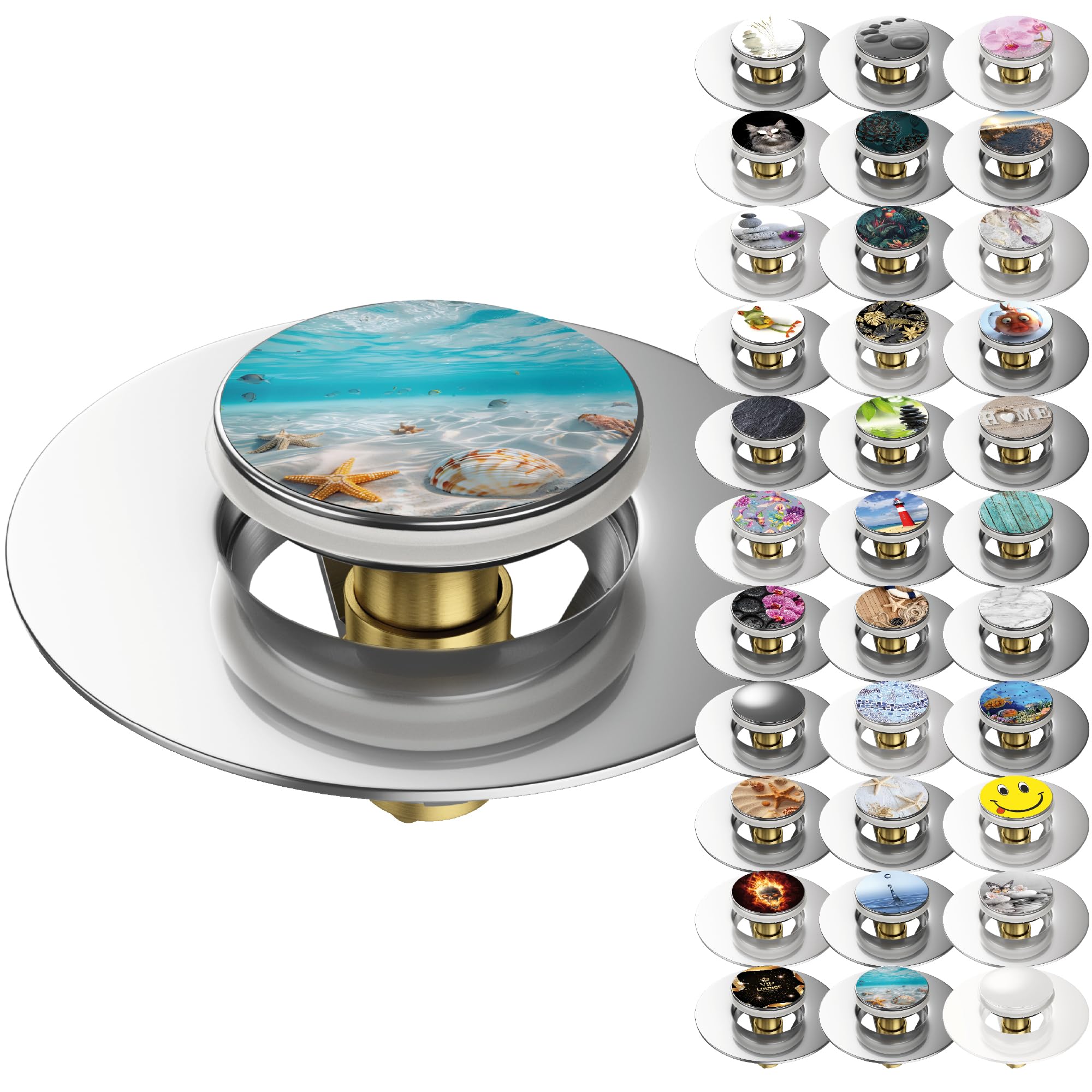 Sanilo Pop-Up Wash Basin Plug | Many Beautiful Pop-Up Sink Plugs with Motif | Drain Plug (Waterworld)