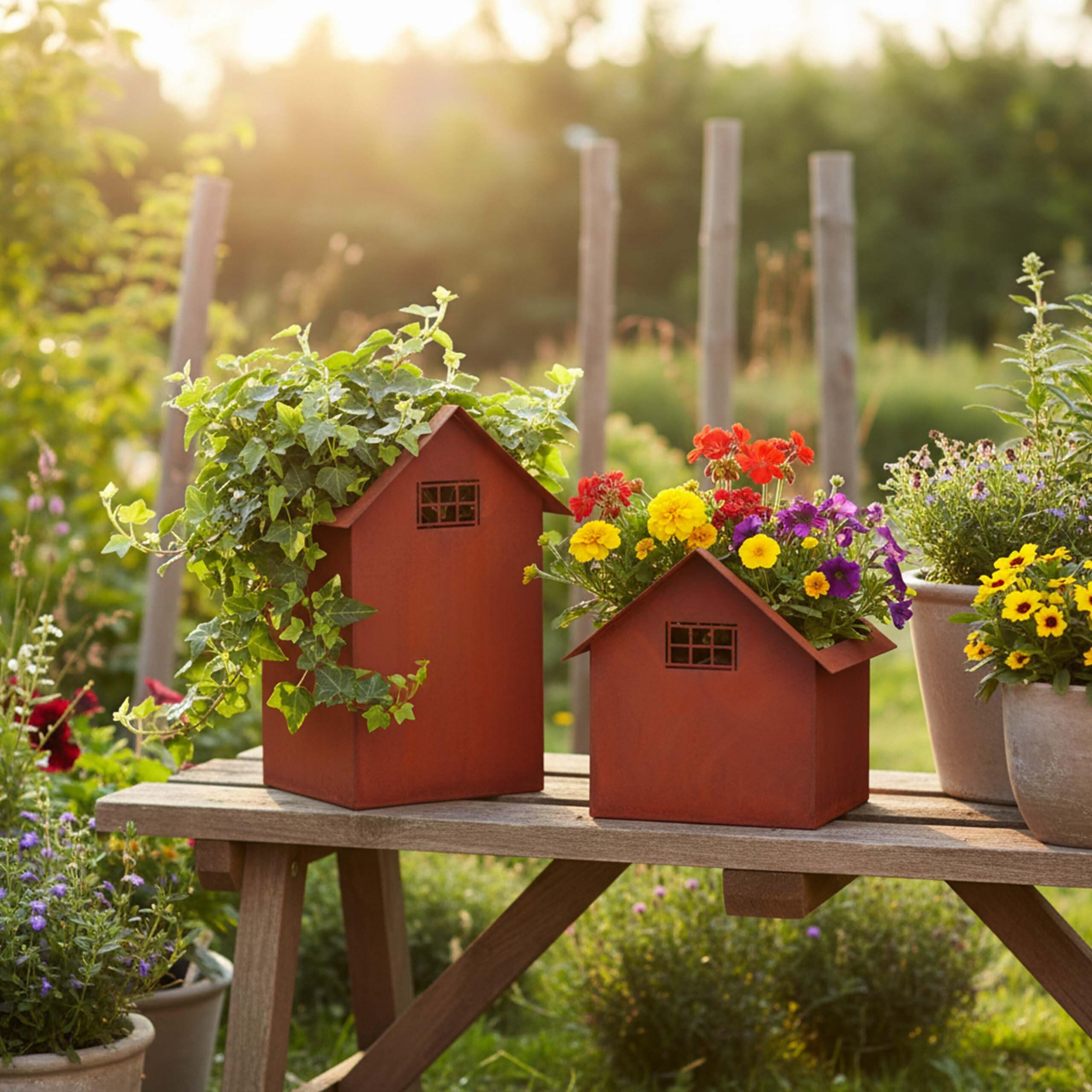 Relaxdays Decoro da Giardino Effetto ruggine, Set 2 pz, 2 Misure, Metallo, vasi/Lanterne casa