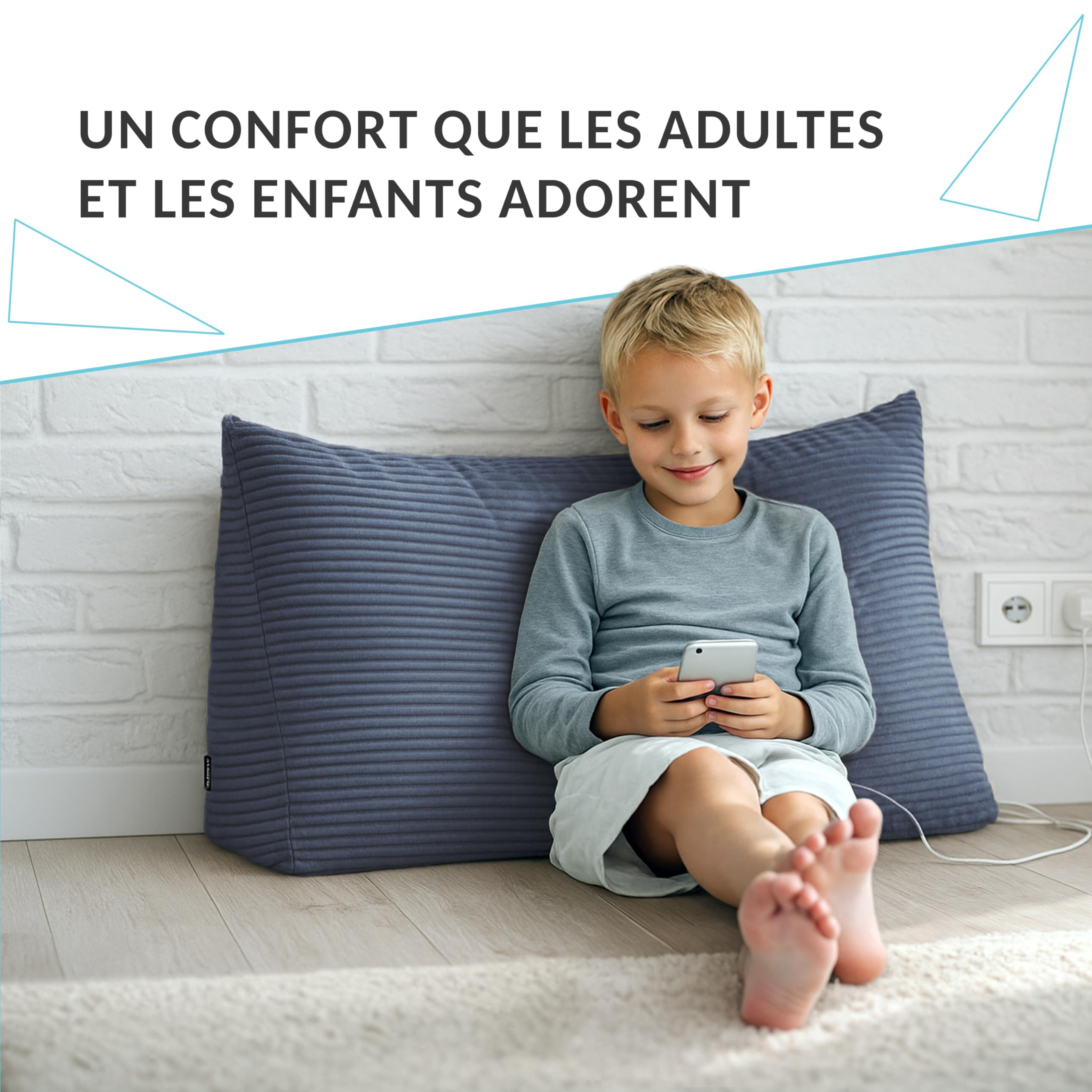 POKAR Coussin de Lecture 70x40x20 cm | Coussin Dossier Canapé en Velours Côtelé avec Poches Latérales | Grand Coussin de Dos pour Lit et Canapé | Certifié Oeko Tex | Beige