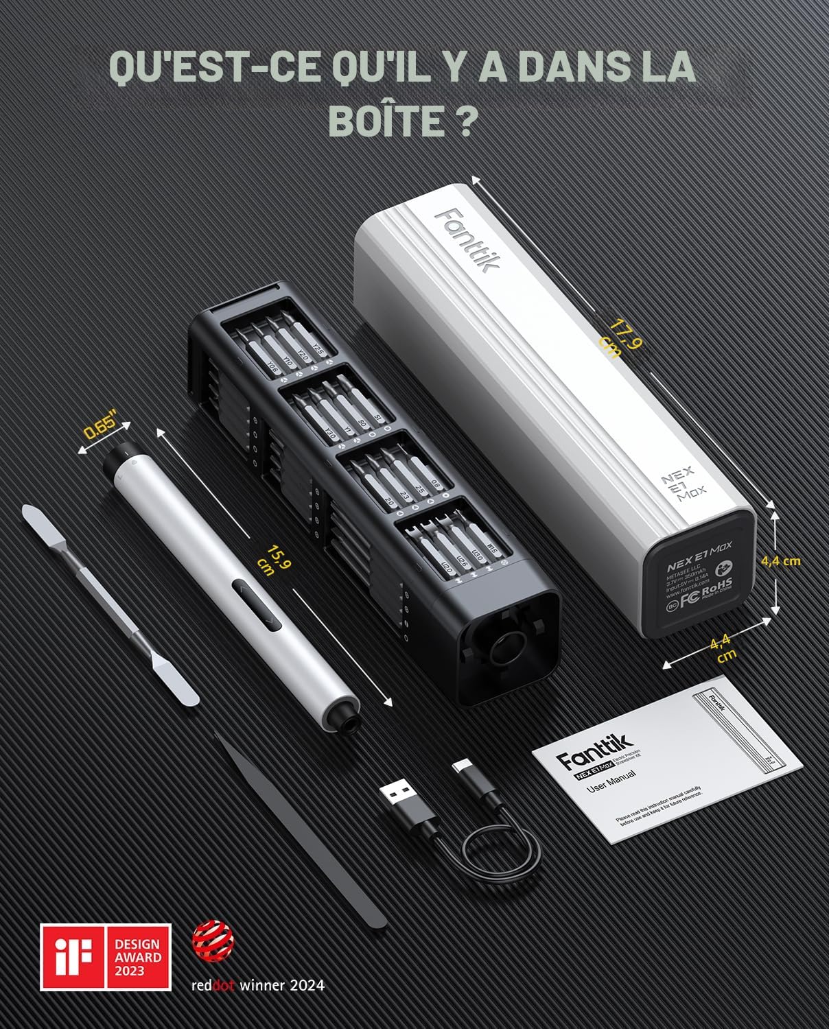 Fanttik E1 MAX mini tournevis électrique, set de tournevis de précision avec 50 embouts magnétiques, 2 vitesses de couple,convient pour téléphone portable/caméra/ordinateur portable/montre (Blanc)