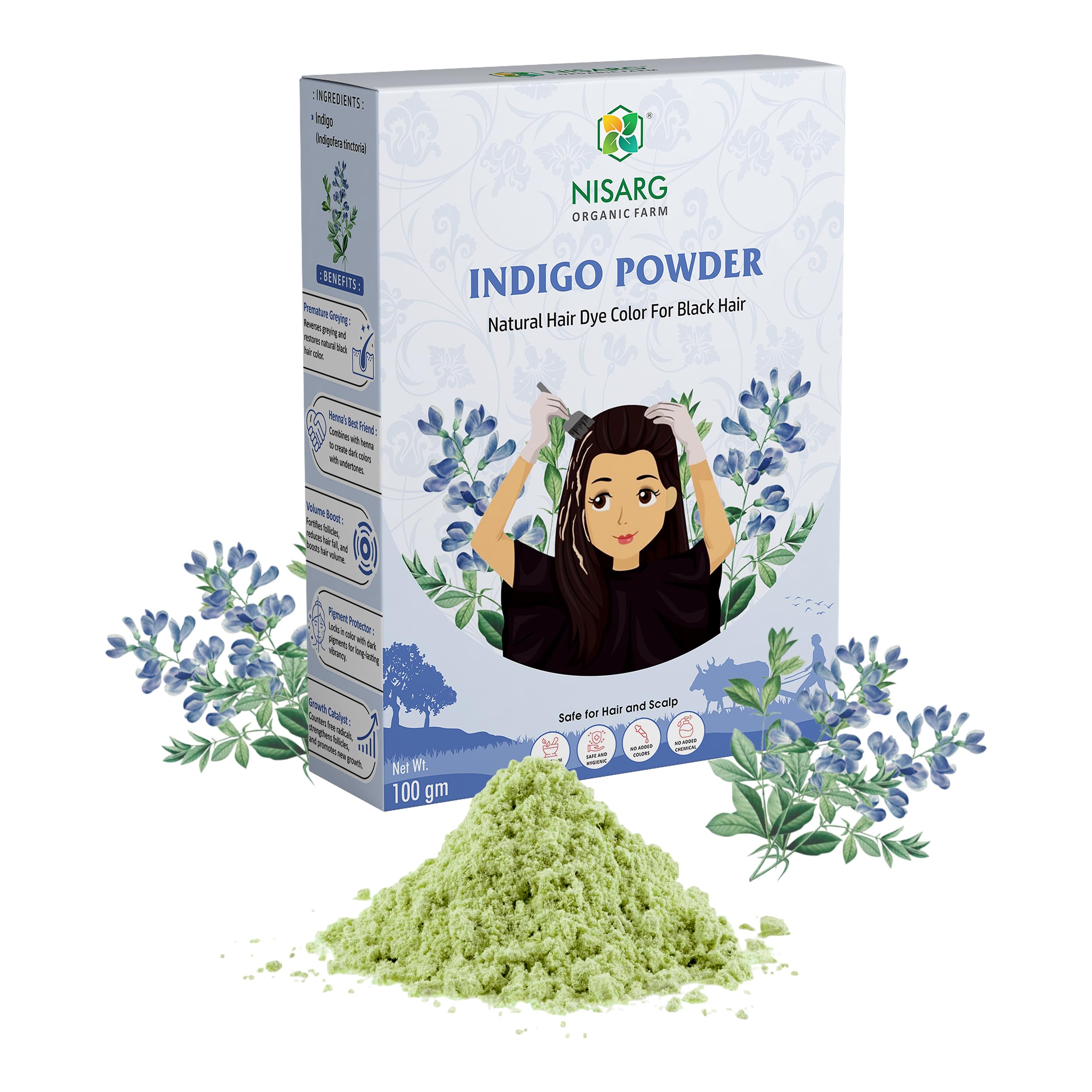 NISARG ORGANIC FARM Indigo Leaf Powder I Pure and Natural, No preservatives I for Natural Hair Colorant Black/Brown Hair & Beard Dye/Color I for Men & Women I Traditional Method Made (1 Kg)-image-21