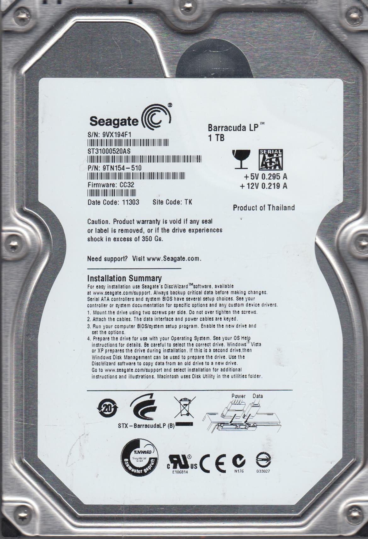 Amazon.com: Seagate Barracuda LP 1 TB 5900RPM SATA 3 GB/s 32 MB