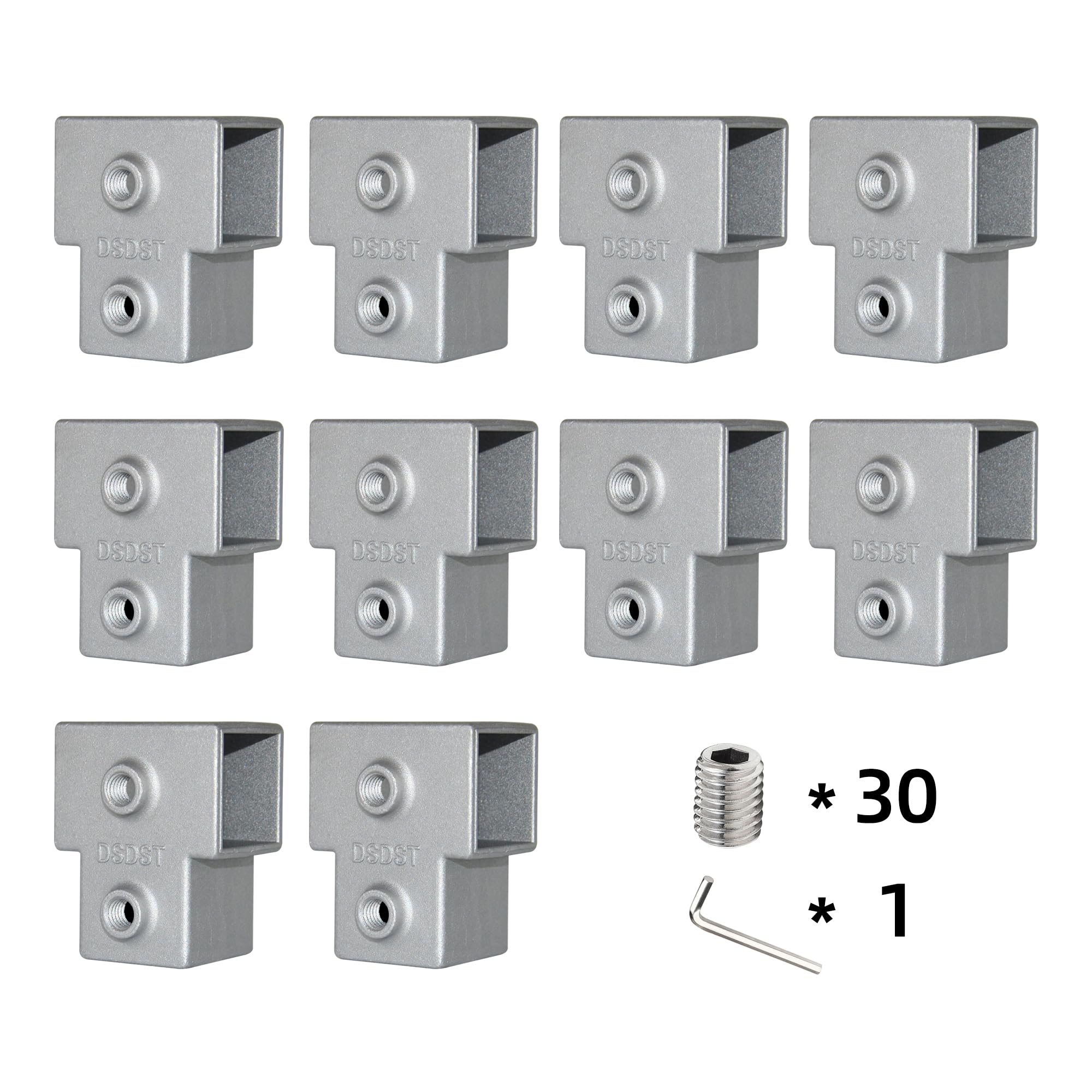 10Pack 3 Tee for 1 inch Square Tube, Aluminum Joint, Handrail Guardrail Fitting,Shelving,Plant stand, Storage rack Clamps