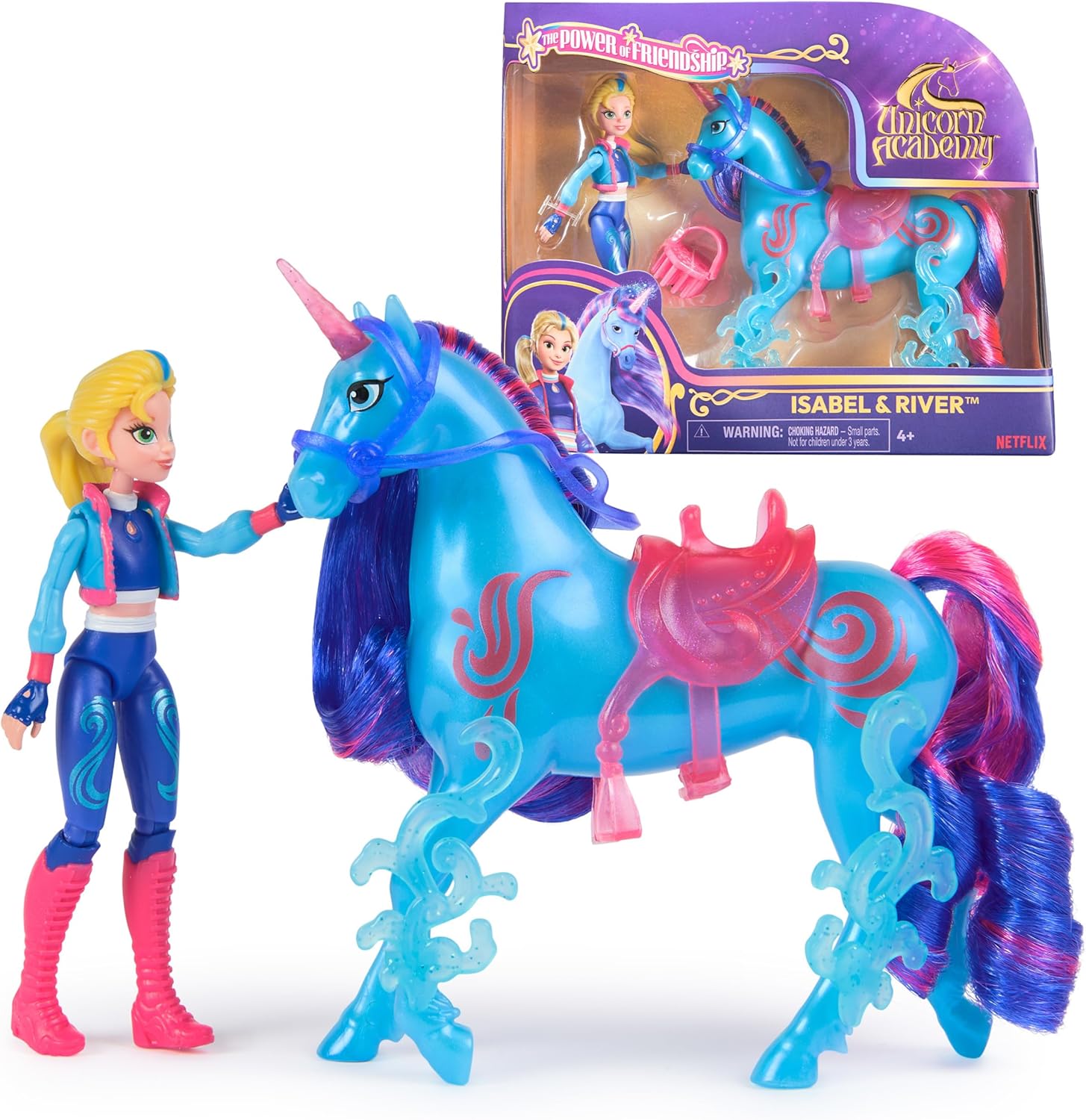 Unicorn Academy Isabel & River Power of Friendship Set: Posable Doll & Unicorn Toys with Translucent Saddle, Bridle & Accessories - Netflix Inspired