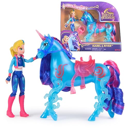 Unicorn Academy Set - Isabel y Unicornio River con auténtica Melena y Cola y Cepillo, Aprox. 12 cm Grandes…
