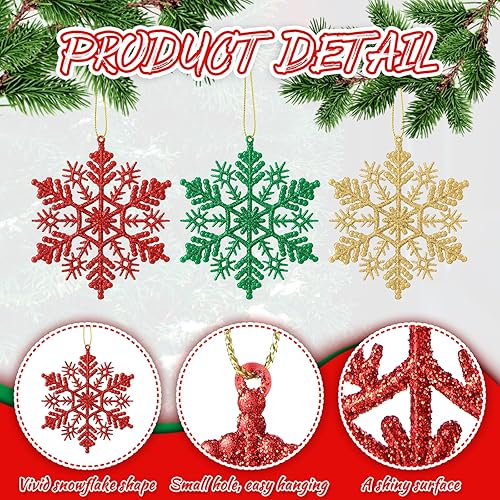 Miniatura 3 de Jenaai 210 adornos de copo de nieve de Navidad para colgar copos de nieve de plástico con purpurina de 4 pulgadas, decoraciones de Navidad para