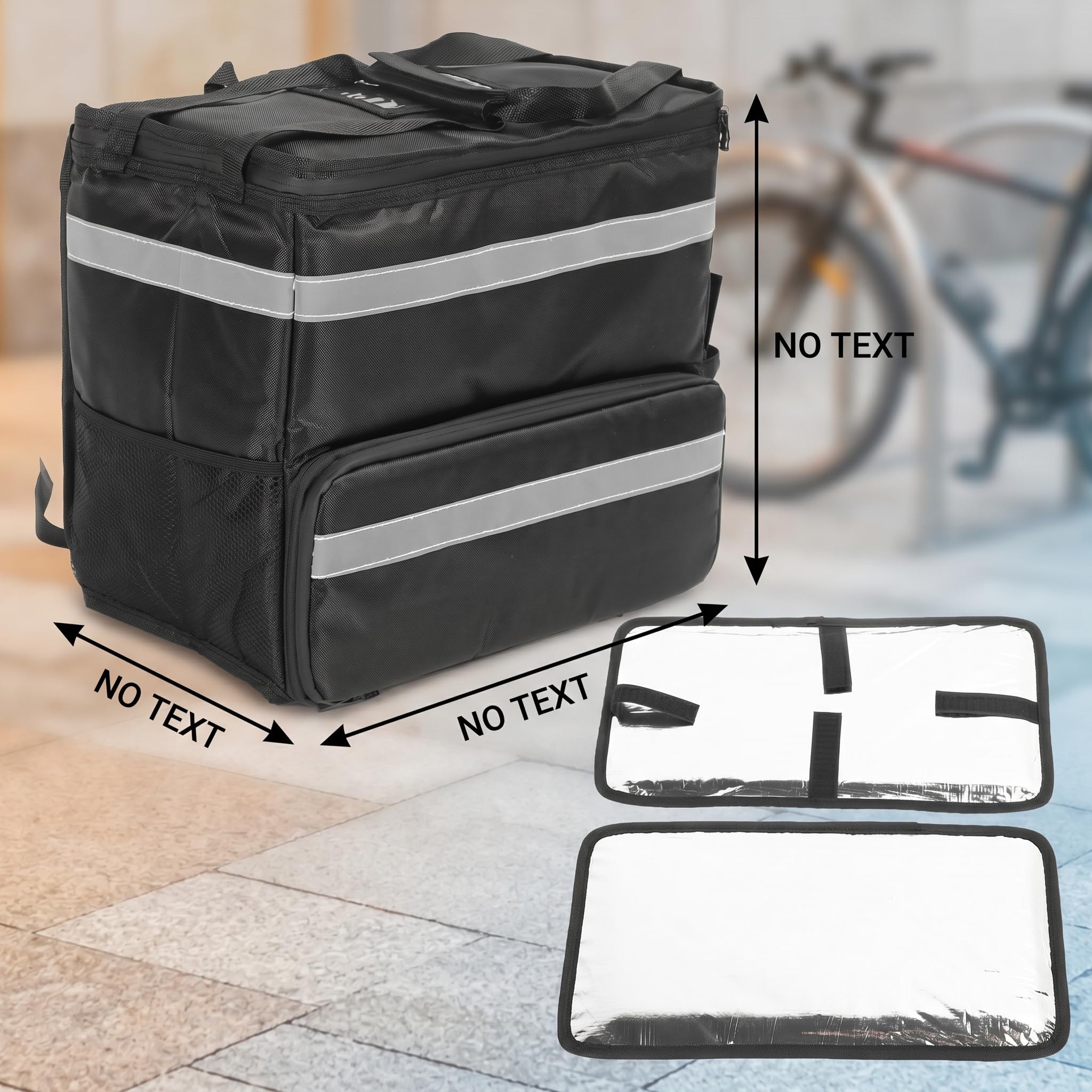 Lieferrucksack für Essen, 1680D Oxford Stoff, Wasserdicht, Erweiterbar, Isolierter Warmhaltetasche für Pizza, Fahrradlieferung, Camping Strand Schwarz