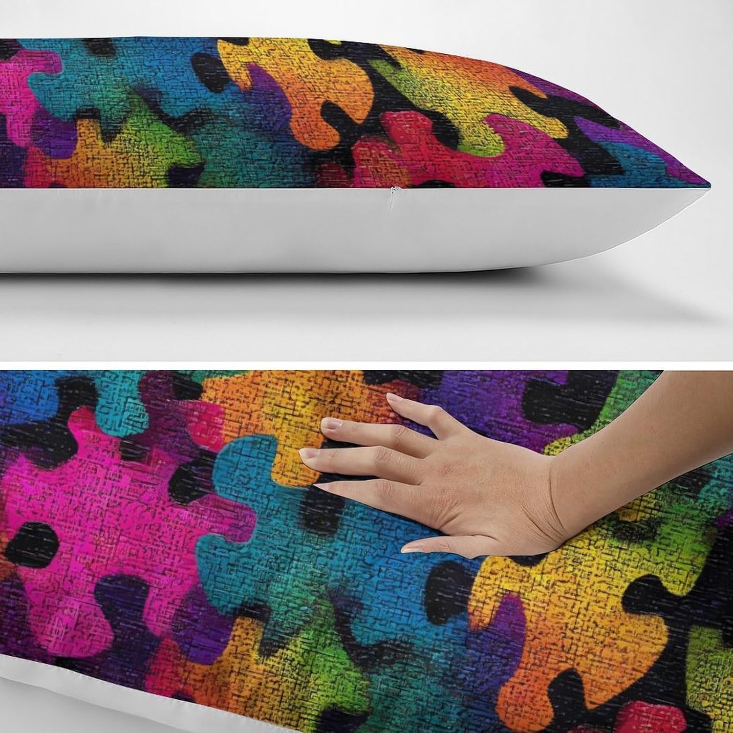 Puzzle Colorful Mosaic Body Pillow Pillowcase Long Cover 20 * 54" | decorative,for couch bed sofa,machin washable,zippered clousure