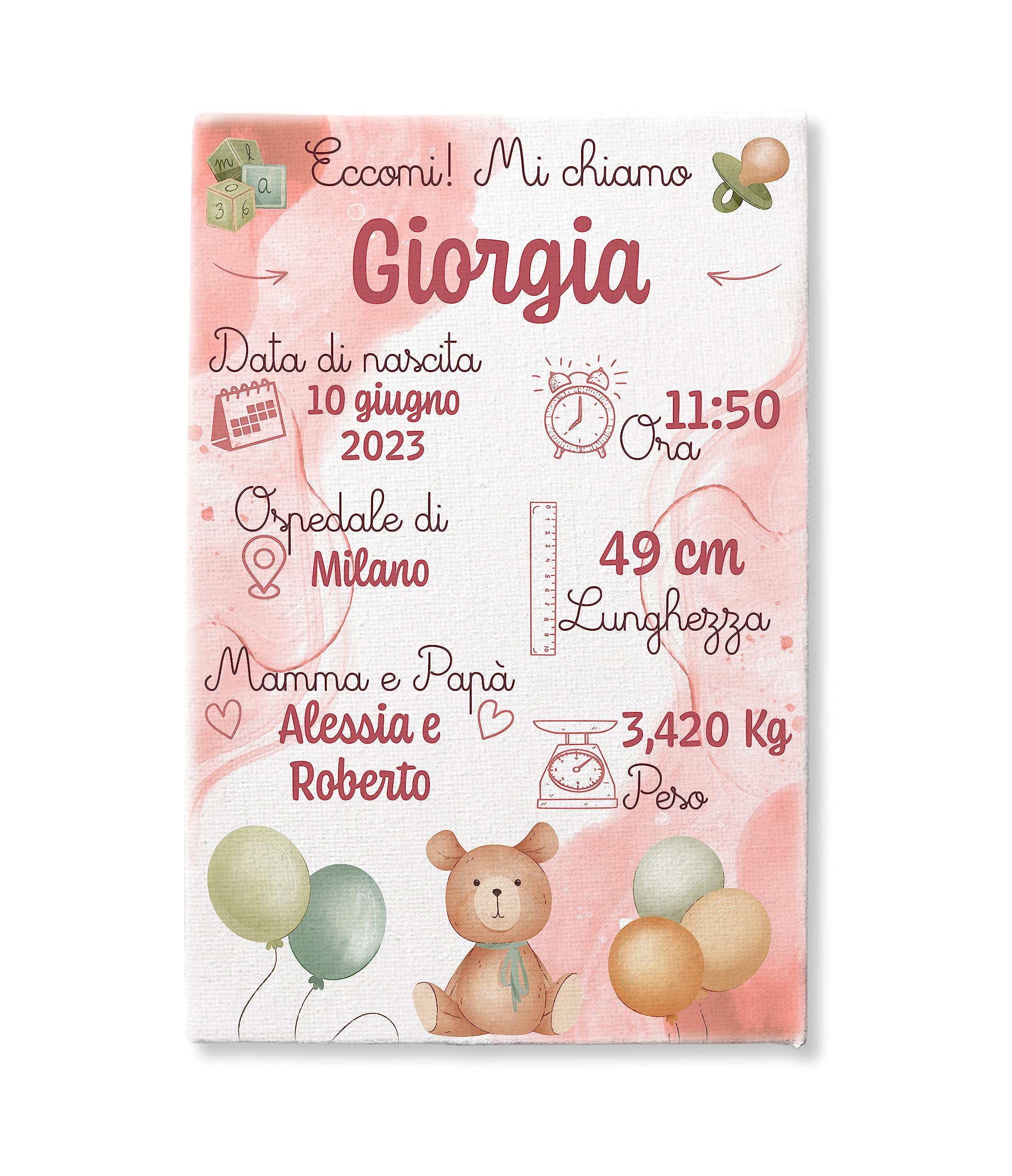 Generico Quadretto Nascita Bimbo e Bimba | Tela per Nascita Neonato | Regalo bambini in Tela | Regalo personalizzato