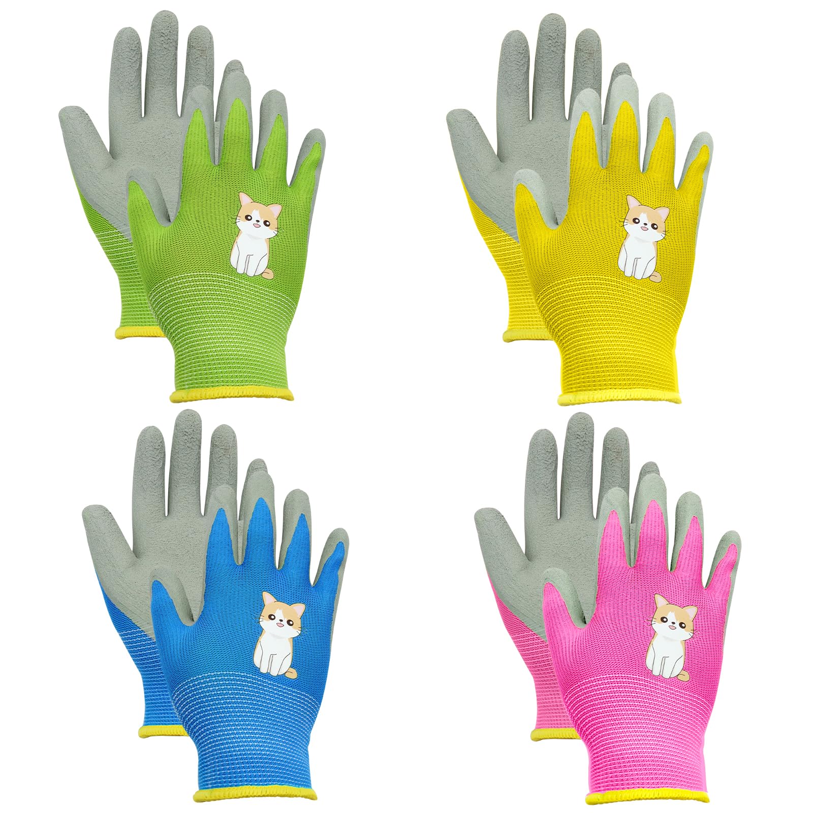 BORISCA 4 Paar Gartenhandschuhe Kinder, 4 Farben Arbeitshand