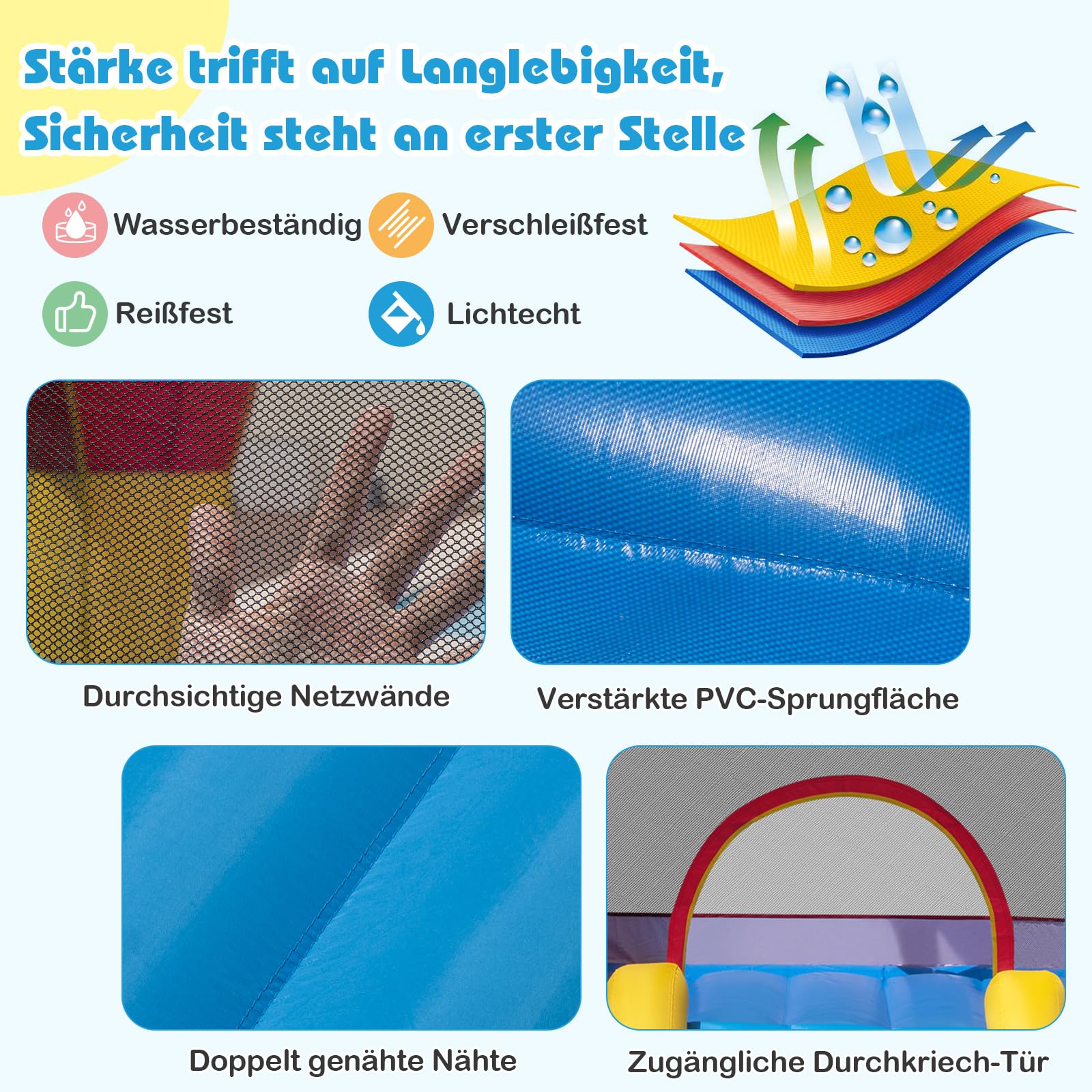 COSTWAY Hüpfburg mit 550W Gebläse, Rutsche und großem Sprungbereich, Kinder Springburg für Indoor & Outdoor, inkl. Tragetasche, Reparaturset, 380 x 280 x 221 cm