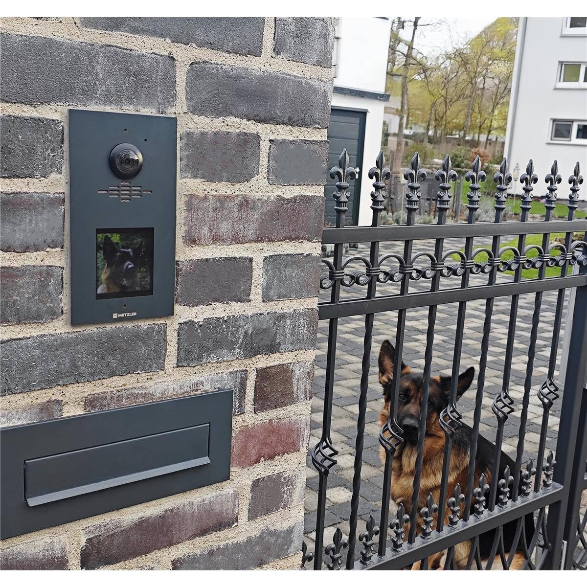 Metzler Video Sprechanlage für 1-500 Parteien Komplett Set - Anschluss 2-Draht - Türsprechanlage mit IPS Touchscreen-Display und 1x Innenstation Kit, Anthrazit aus V2A Edelstahl | VDM10 2.0 Horizon