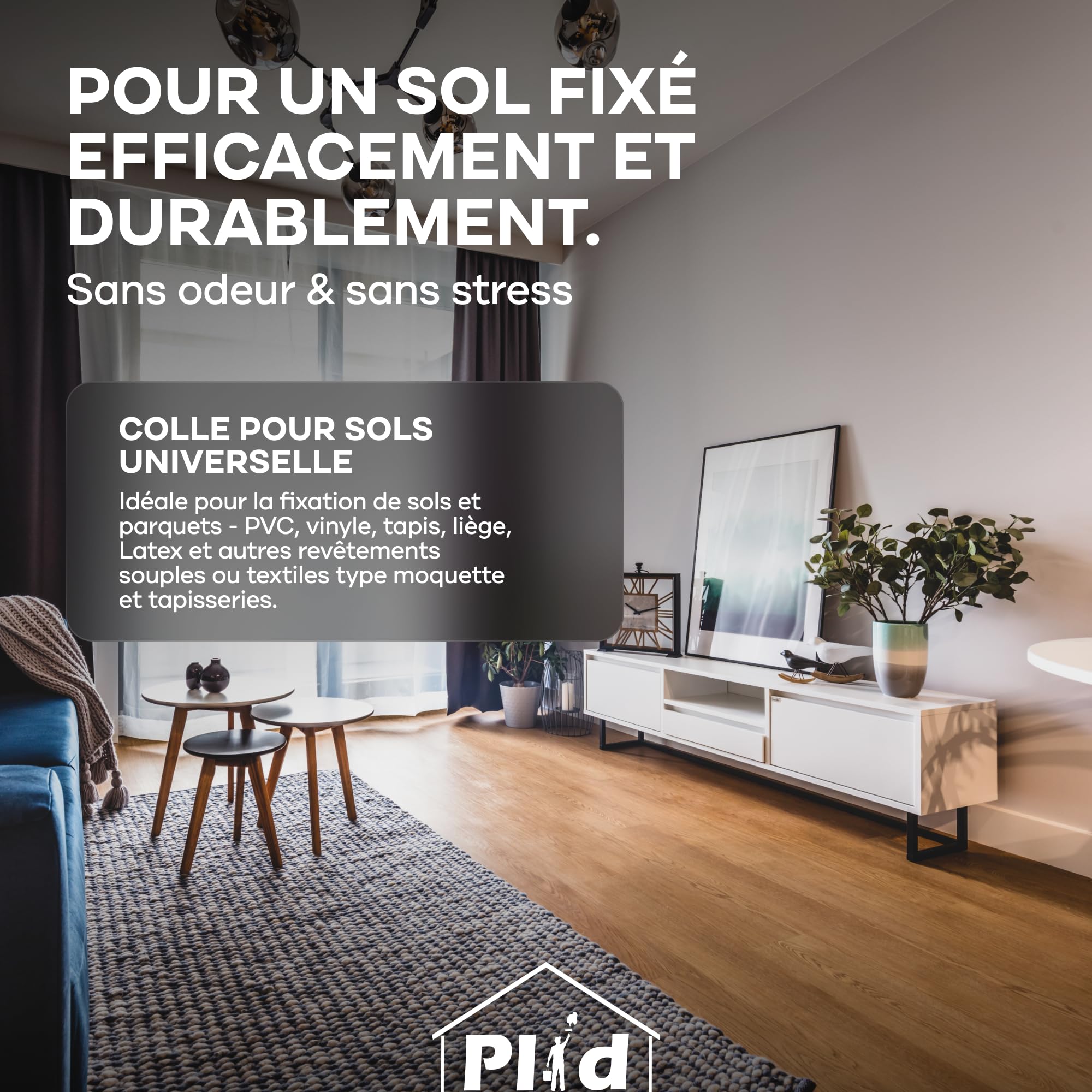 PLID® Colle Sol Universelle 3 kg [Forte & Imperméable] – Application facile, Sans Odeur, Sans Solvant – Idéale pour revêtements sols souples - PVC, Vinyle, Tapis, Linoléum, Moquette, Liège
