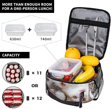 Cute Cat Lunch Box for Kids Girls Boys Kitten Lunch Bag Cooler Tote Reusable Insulated Lunch Bag Container Gifts for Office Picnic Travel Work School