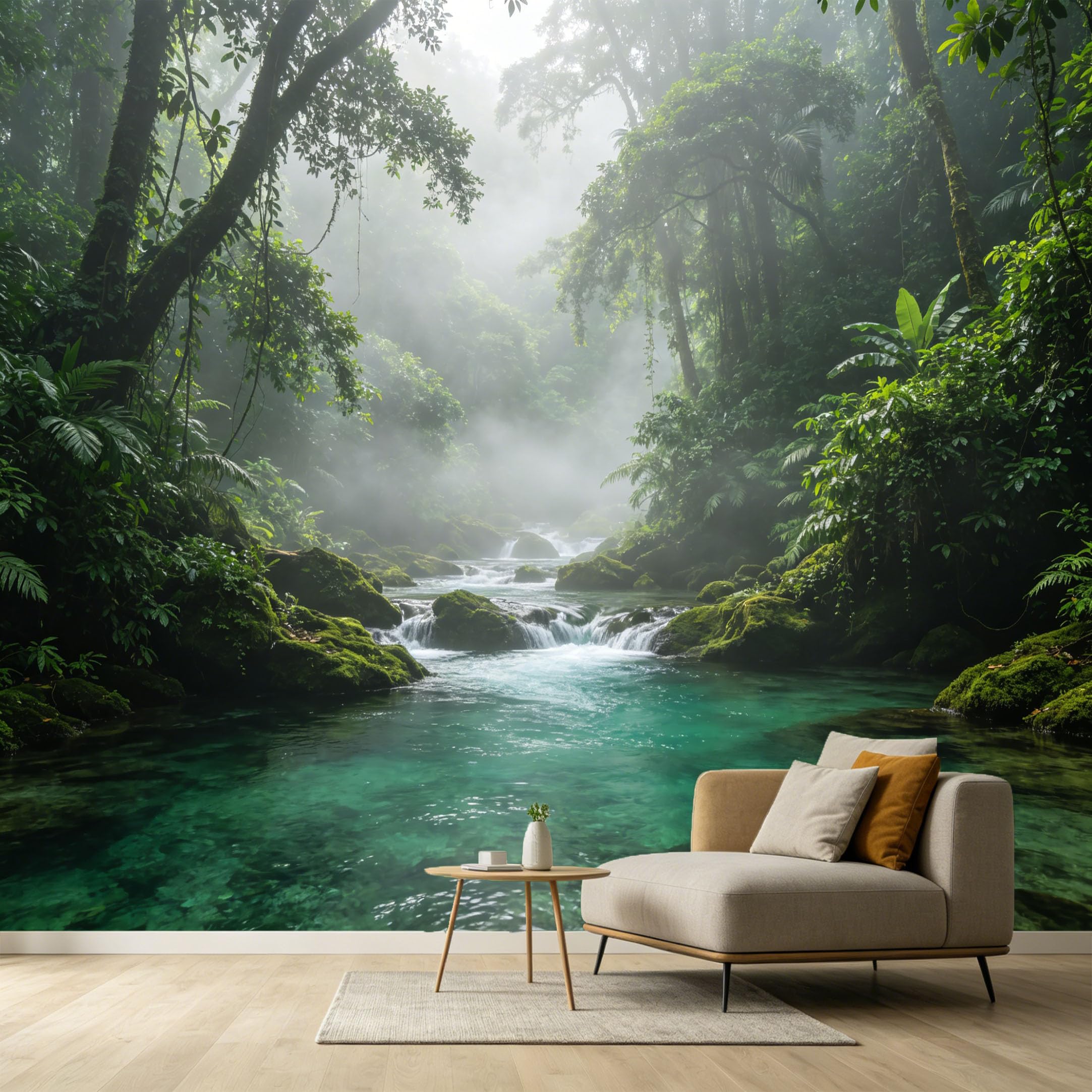 Custom Size Wall Murals Tropical Jungle Rainforest River Mist Nature Landscape SelfAdhesive Wall Fabric Removable Large Wallpaper for Photo Living Room Interior Decor