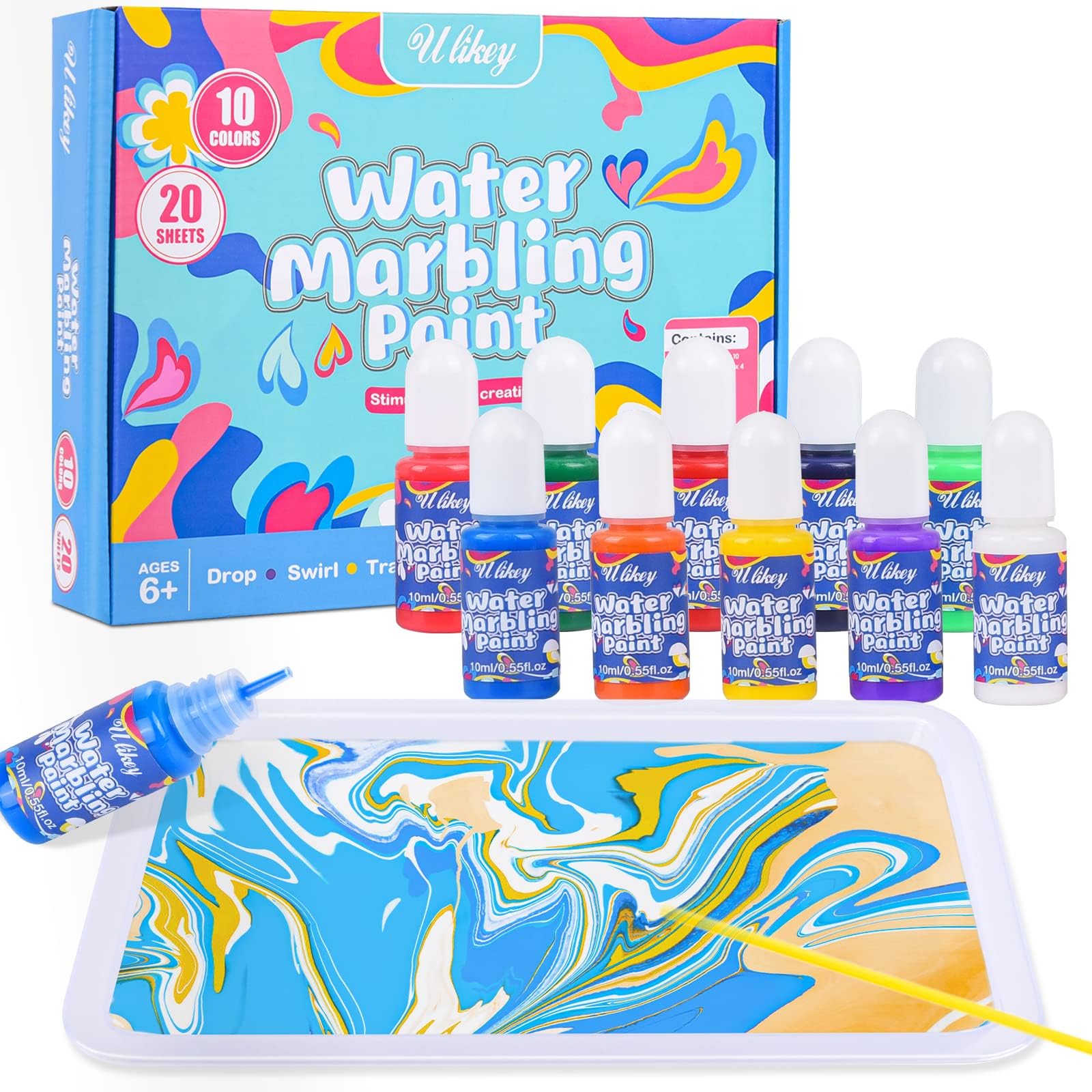 Wassermarmorierfarbe Set Für Kinder - 12 Farben Mit Schmetterlingen Ab 6 Jahre