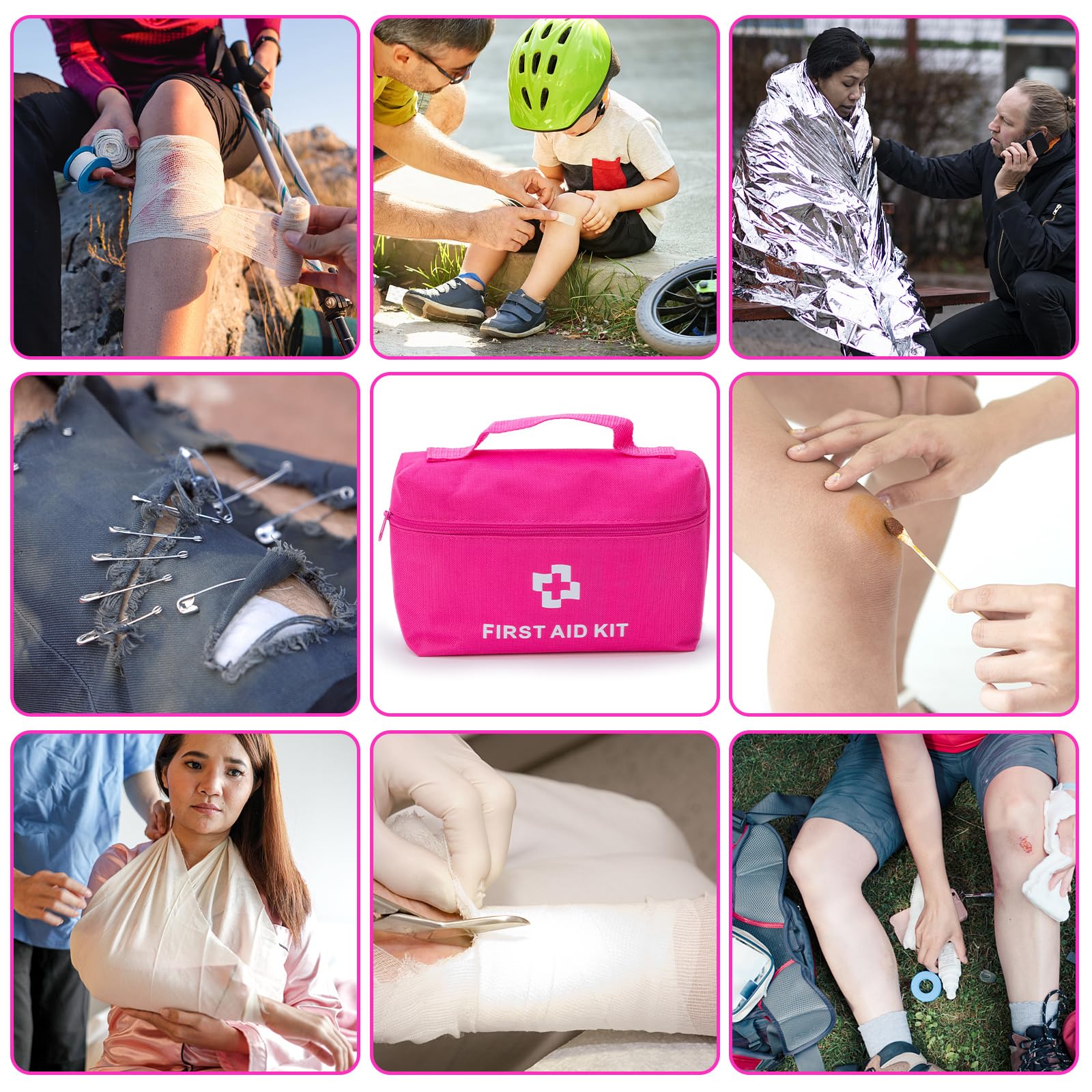 Kit di emergenza per auto da donna, kit di assistenza stradale di emergenza rosa con kit di sicurezza auto rosa, accessori per auto premurosi pronti per nuovi conducenti e avventurieri