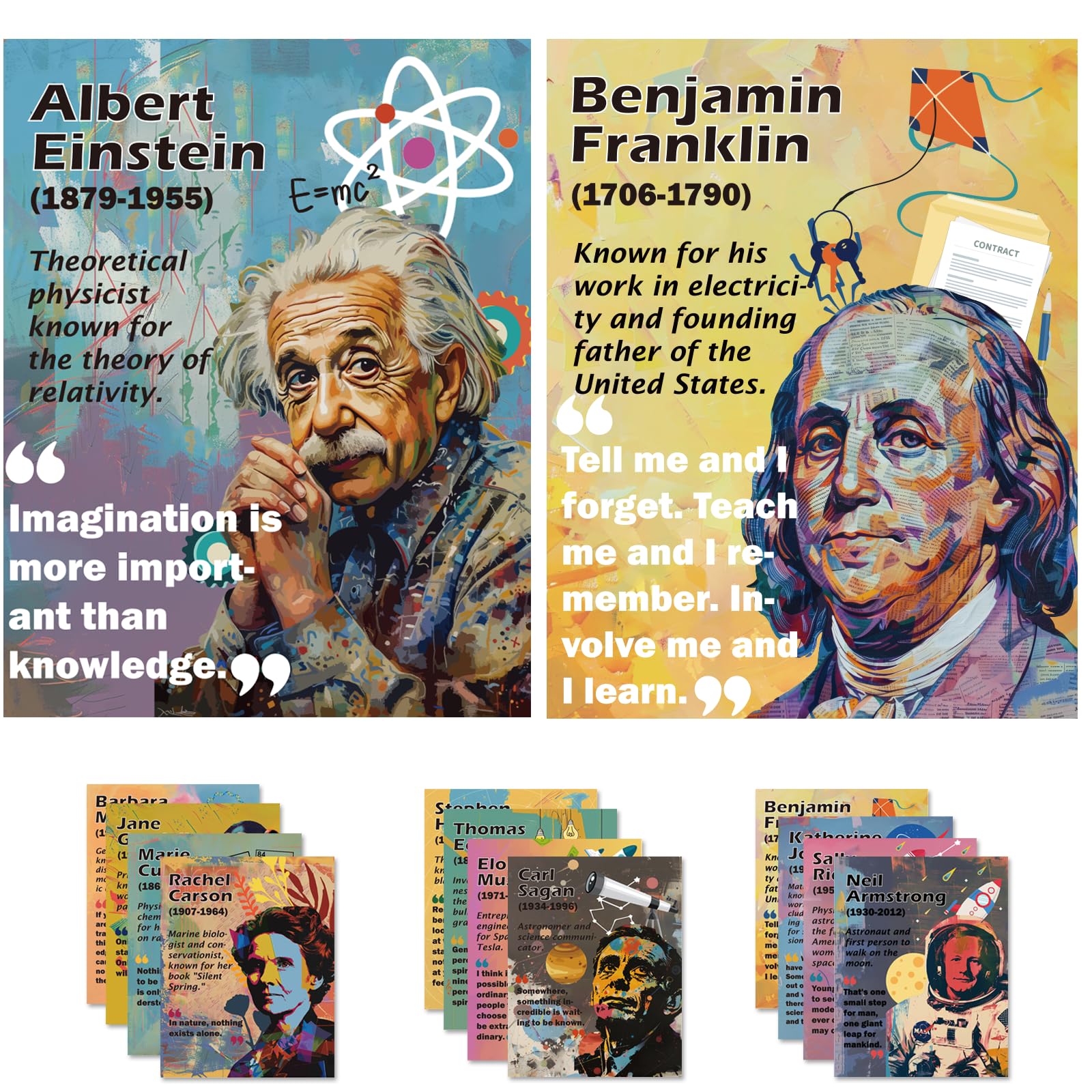 1step2dream Science Poster Classroom Set: 15 Vibrant 11x14 Educational Wall Art Featuring Famous Scientists - Ideal for Middle School, Science Labs & Bulletin Boards