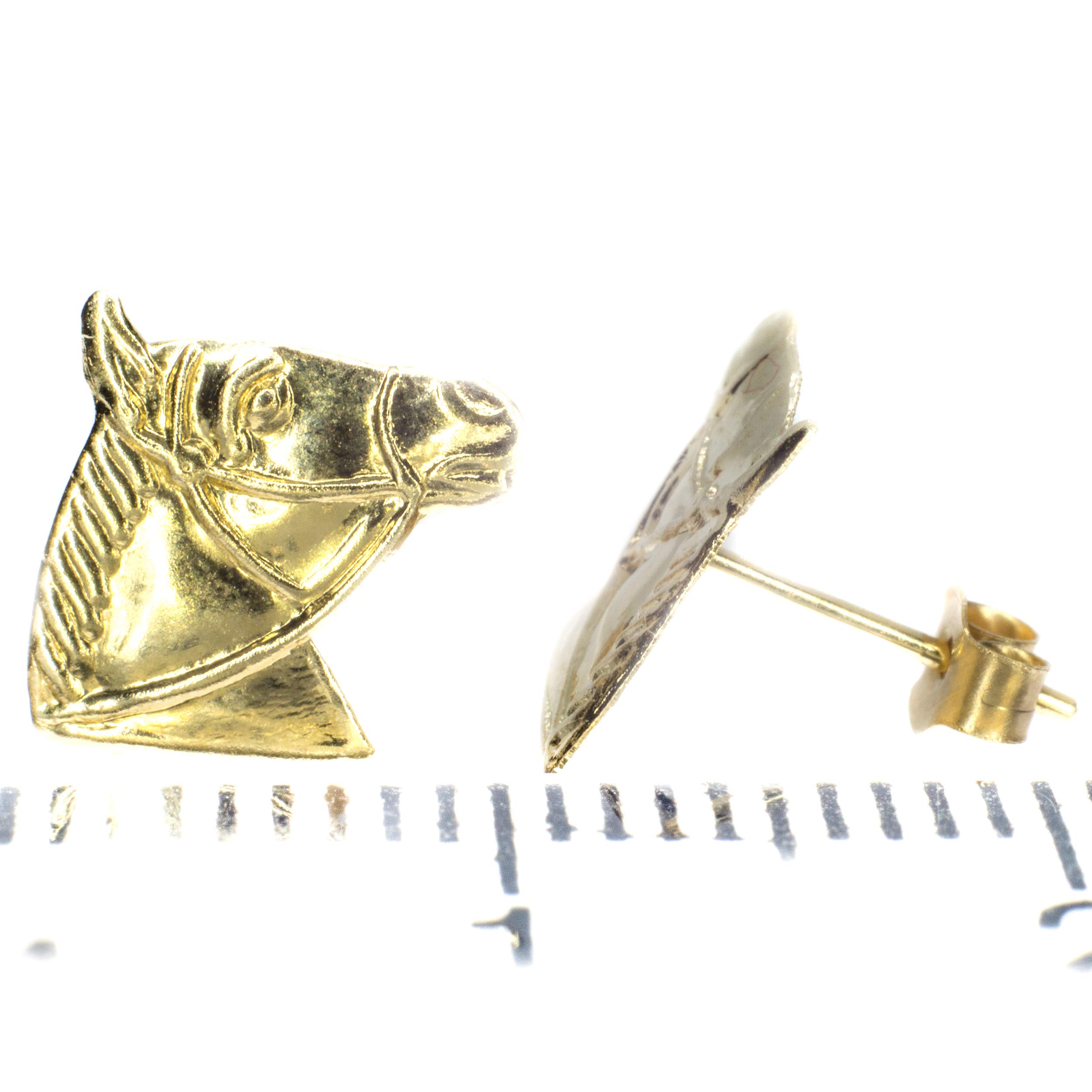 Pendiente de botón de cabeza de caballo - auténtica 9ct dorado