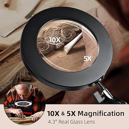 Miniatura 2 de Lupa con luz y soporte, brazos de cuello de cisne 3 en 1, 3 modos de color, regulable, lupa de escritorio LED de 10 x y 5X con luz manos libres para