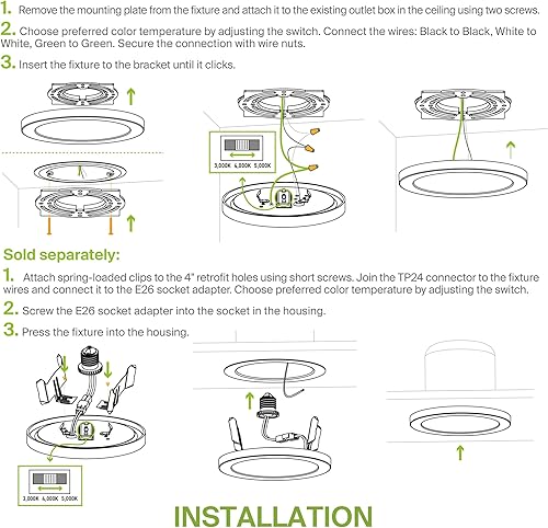 Miniatura 9 de ASD Lámpara de techo LED de 5" de montaje empotrado redonda, iluminación de superficie de bajo perfil  5CCT, regulable, ultradelgada, con