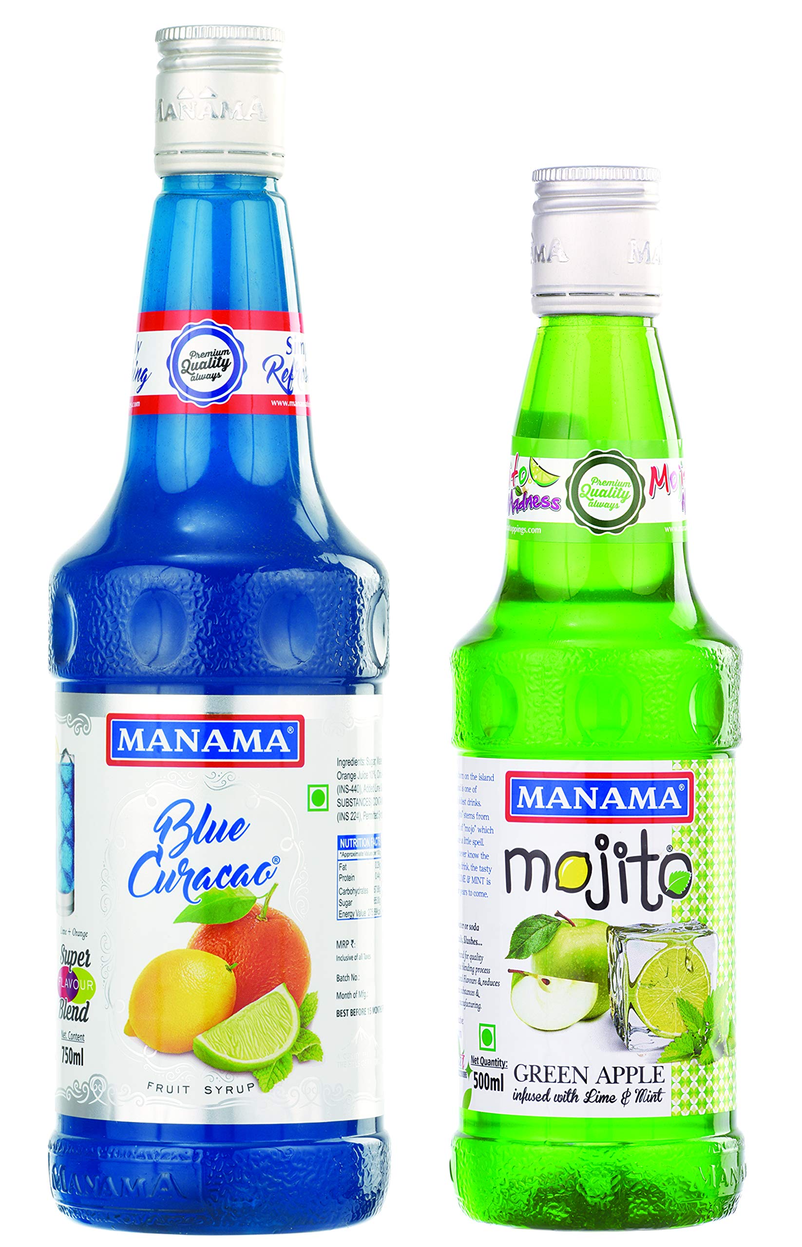 Manama Blue Curacao Fruit Flavoured Syrup 750ML and Green Apple Mojito Fruit Syrup 500ML, Pack of 2-image-7