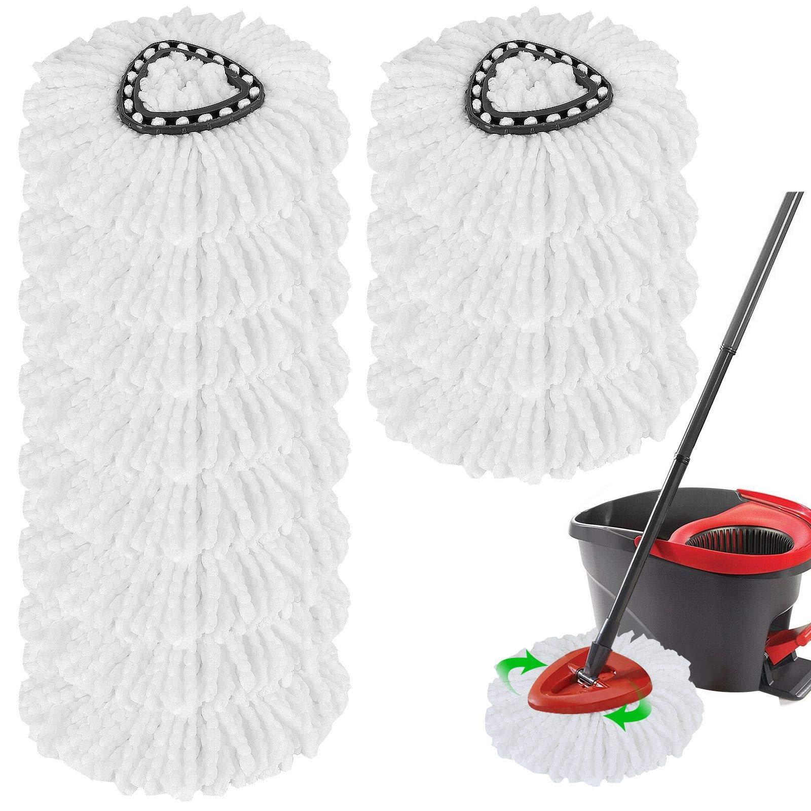 HNBun 12Pack Microfiber Spin Mop Replacement Heads, Easy Cleaning, Deep Cleaning, Fit for O-Cedar Spin Mop, White, For Hard Surfaced Floors