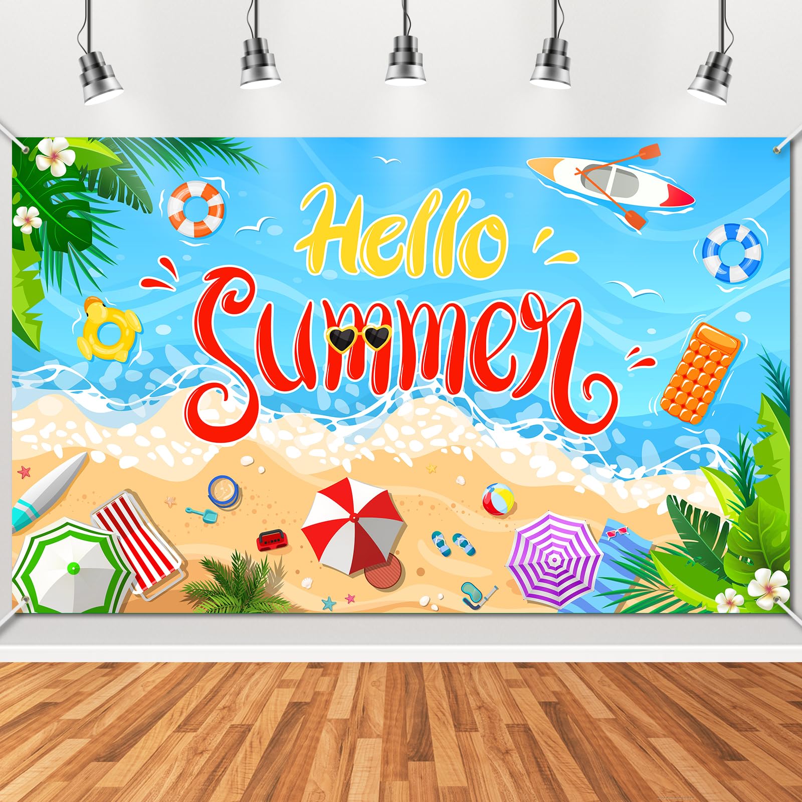 Mocsicka Hello Summer Beach Backdrop Schools Out for Summer Background End of School Year Party Decorations Photo Booth Props