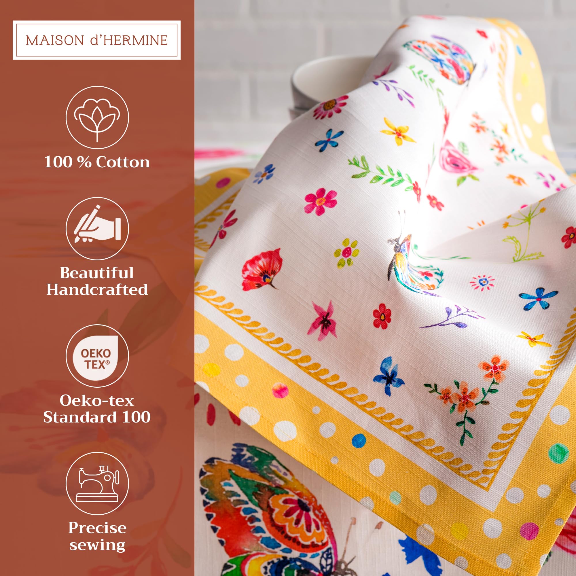 Servilletas De Tela Maison D'Hermine - 45x45 Cm, 100% Algodón, Lavables, Juego De 4 Unidades