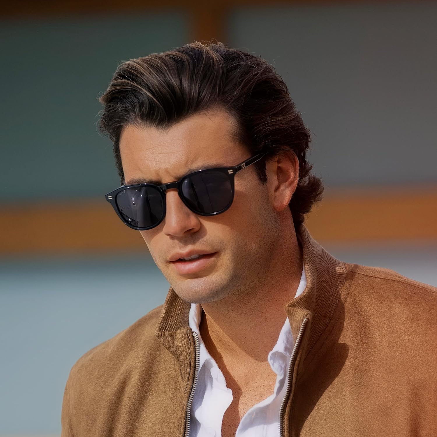 WearMe Pro WMP Eyewear - Men's Classic Round Polarized Sunglasses, Premium Slim Acetate Frame with Dashed Rivet Details - Image 4