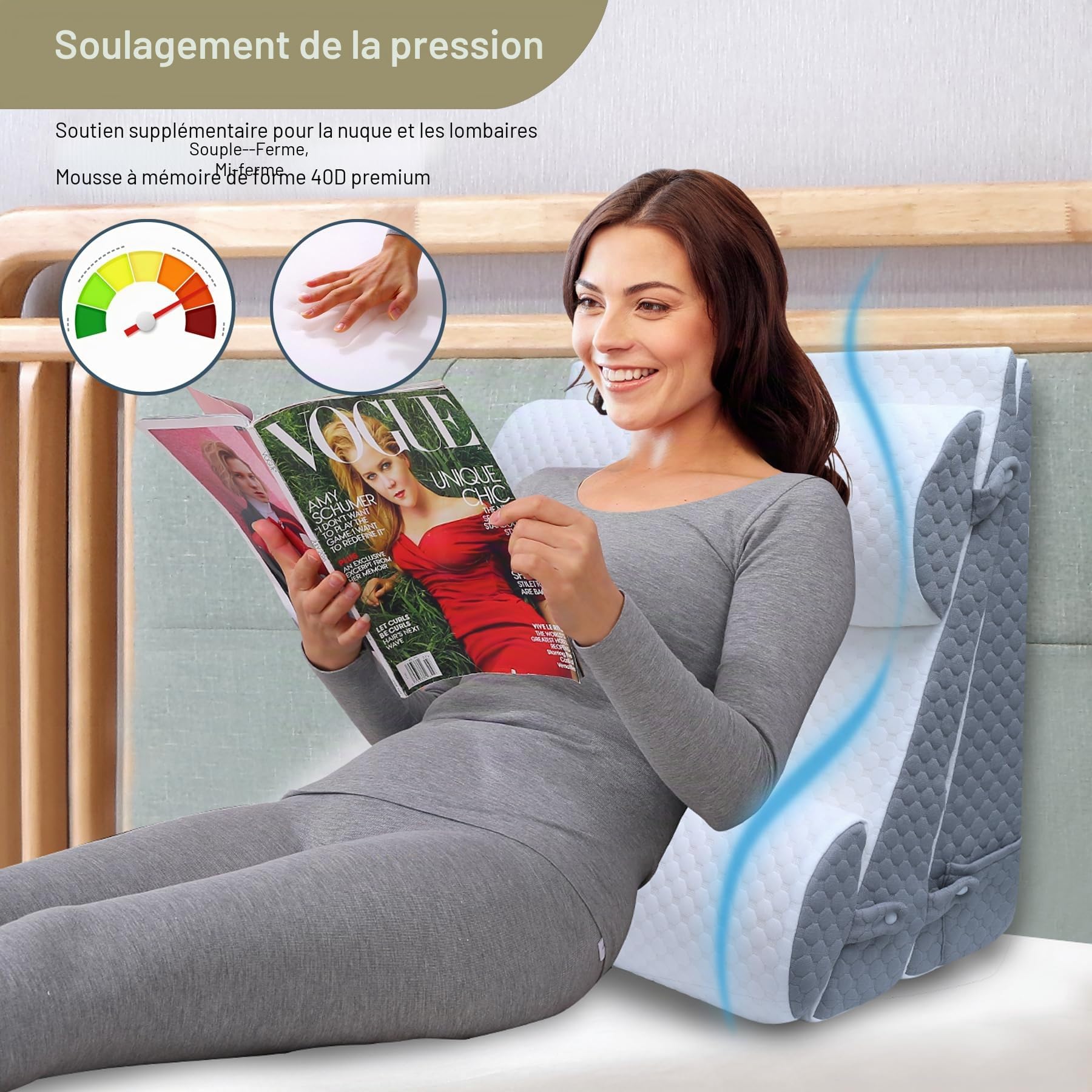 Lot de 4 coussins de lit réglables pour la récupération postopératoire, le soutien du dos, du cou et des jambes, le reflux acide et le RGO, lecture assise, 100 % mousse à mémoire de forme