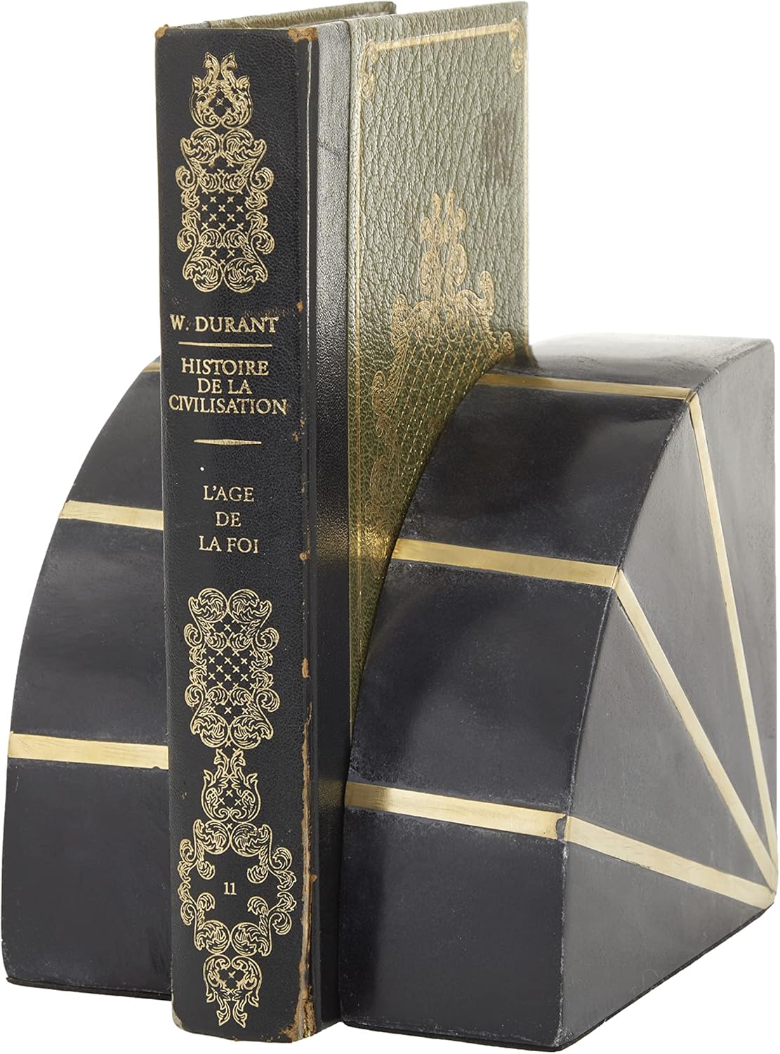 CosmoLiving by Cosmopolitan Marble Geometric Bookends with Gold Inlay, Set of 2 5"W, 5"H, Black