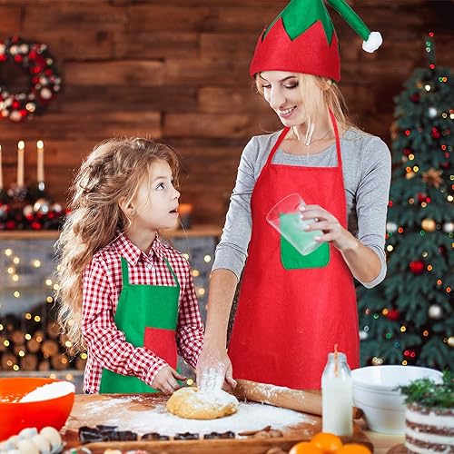 Miniatura 6 de SATINIOR Juego de delantal y sombrero de elfo navideño de 8 piezas para suministros de disfraces de fiesta de Navidad (colores frescos)