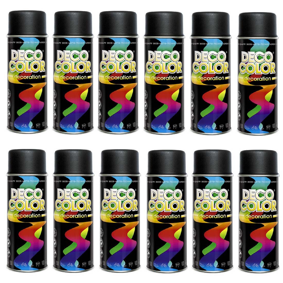 Deco Color 12er Sparpack (1 Karton) Lackspray 400ml schwarz matt RAL 9005